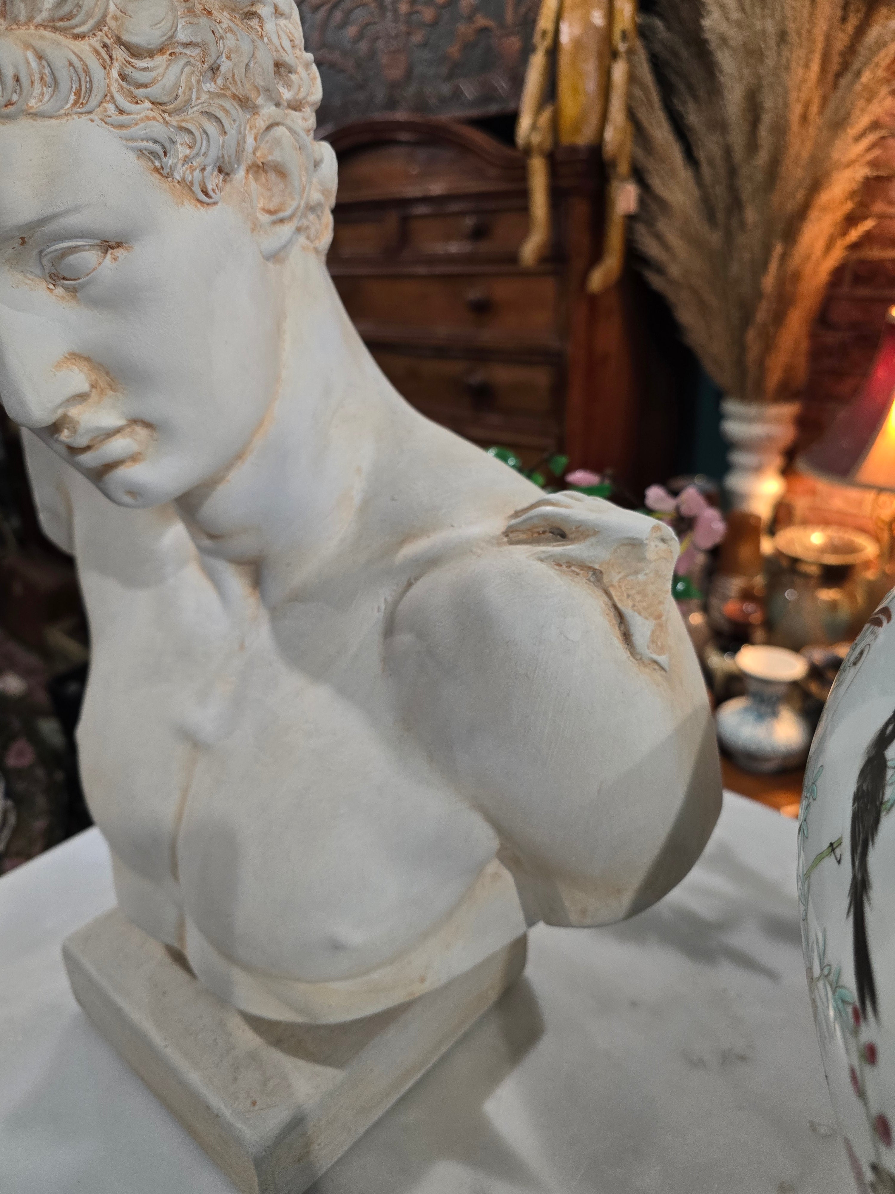 Vintage decorative plaster bust based on the "Hermes and the Infant Dionysus" statue..