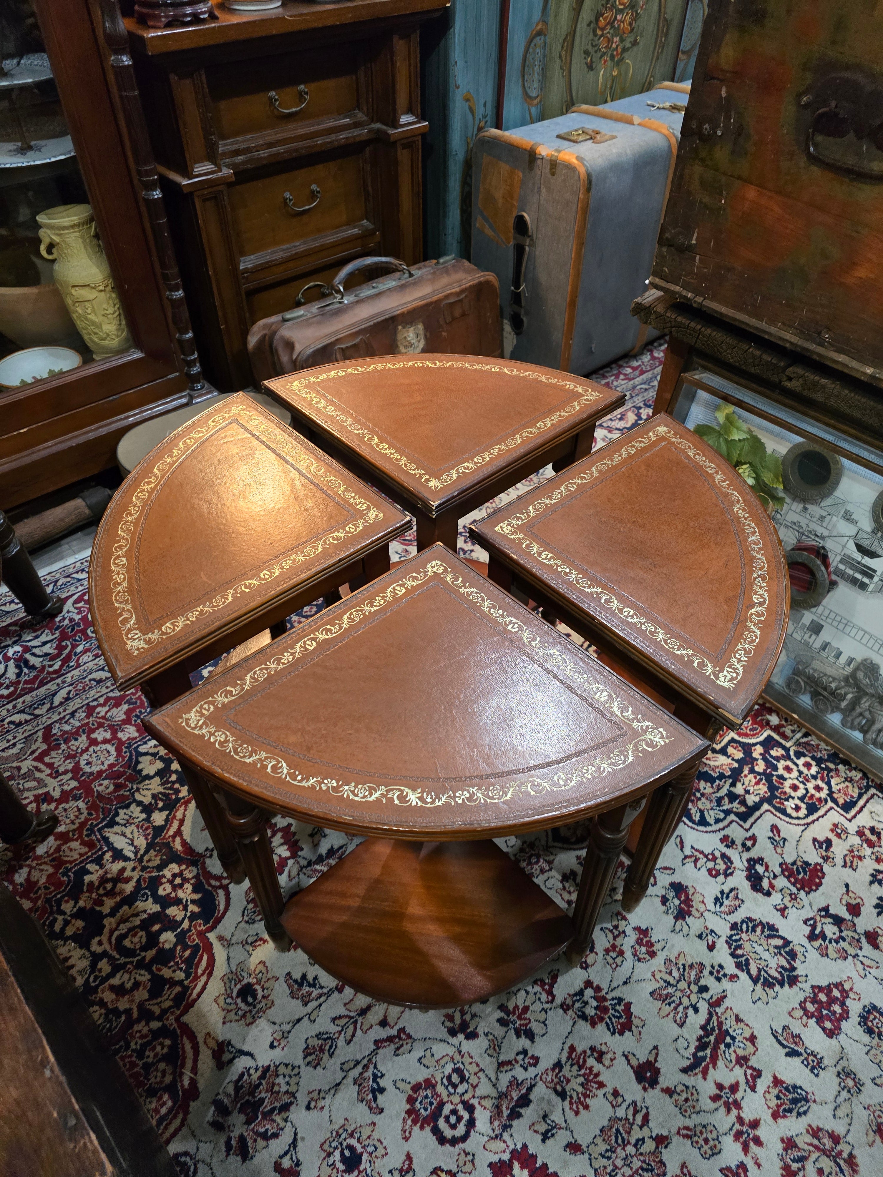 Antique circular nest of wooden library coffee tables
