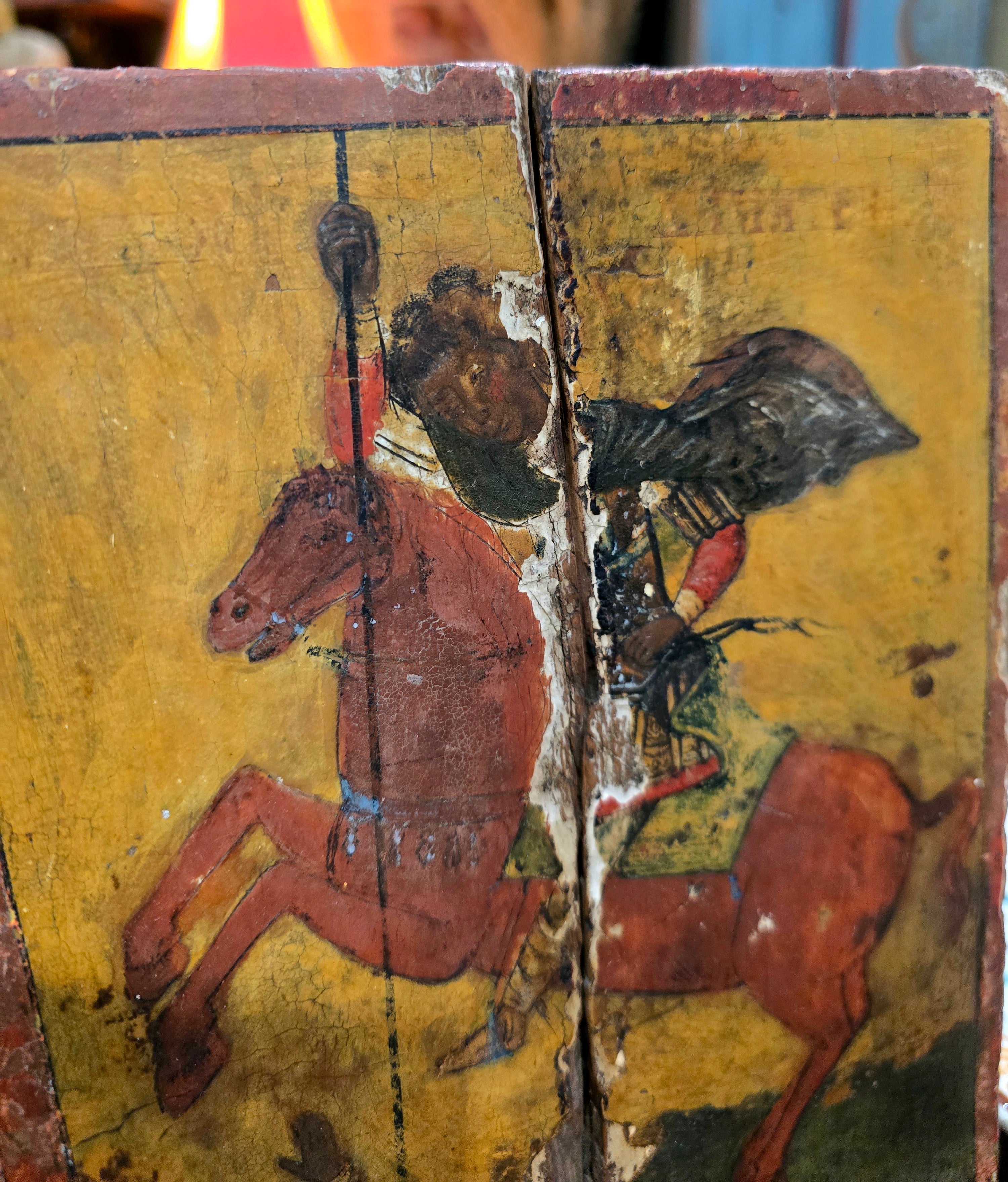 Antique religious wooden hand painted saint