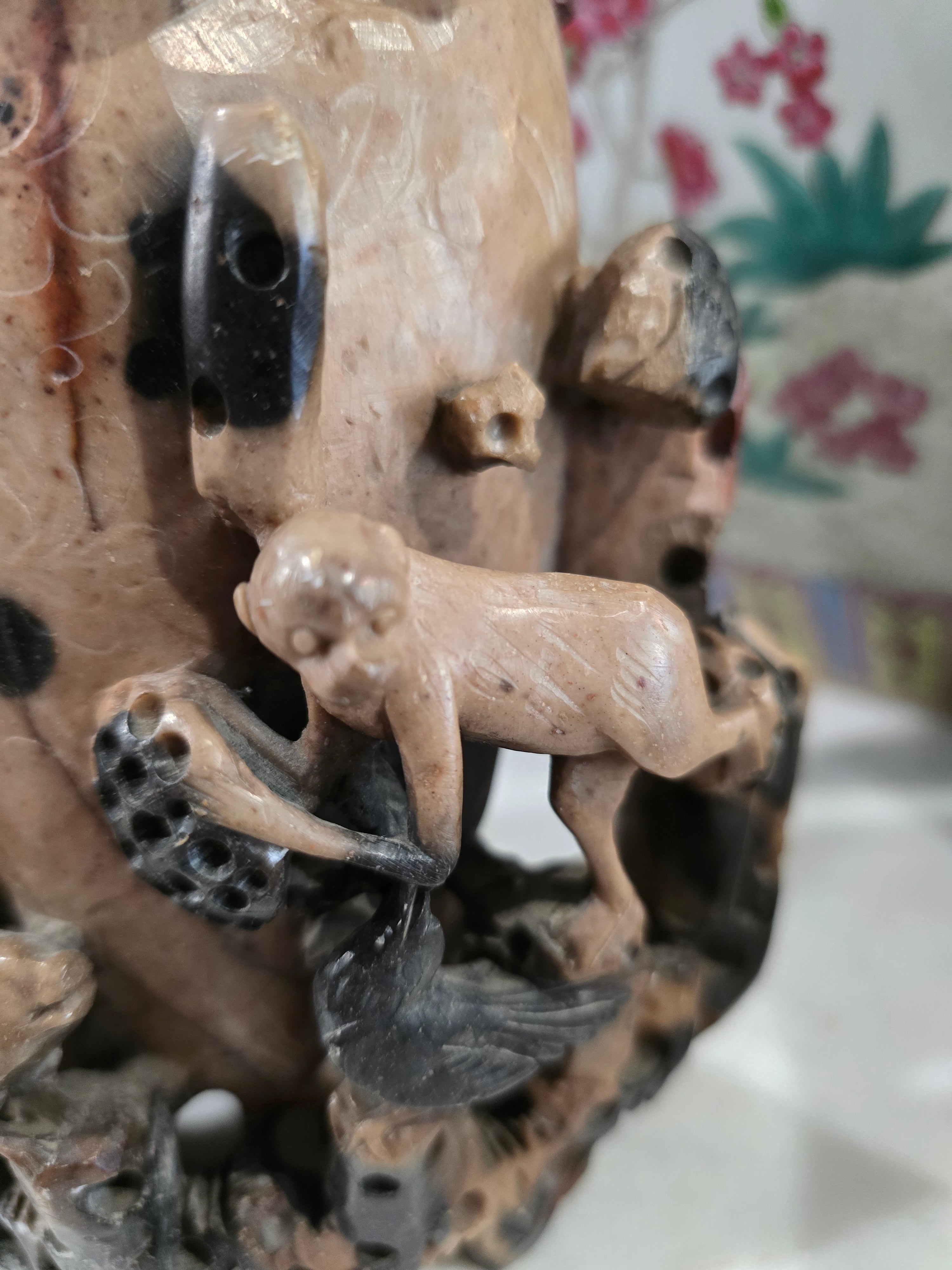 Vintage Chinese Soapstone Carving - Figural Tree Stump Sculpture