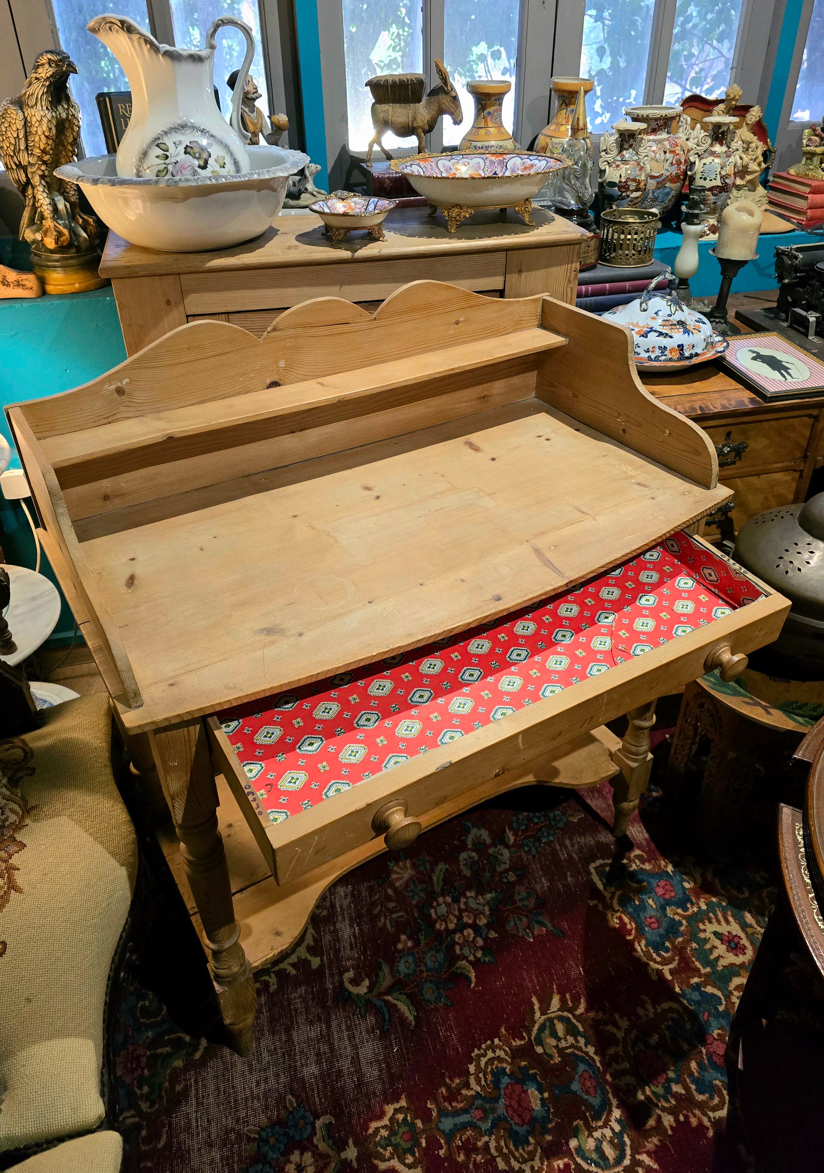 Antique Victorian wooden pine washstand
