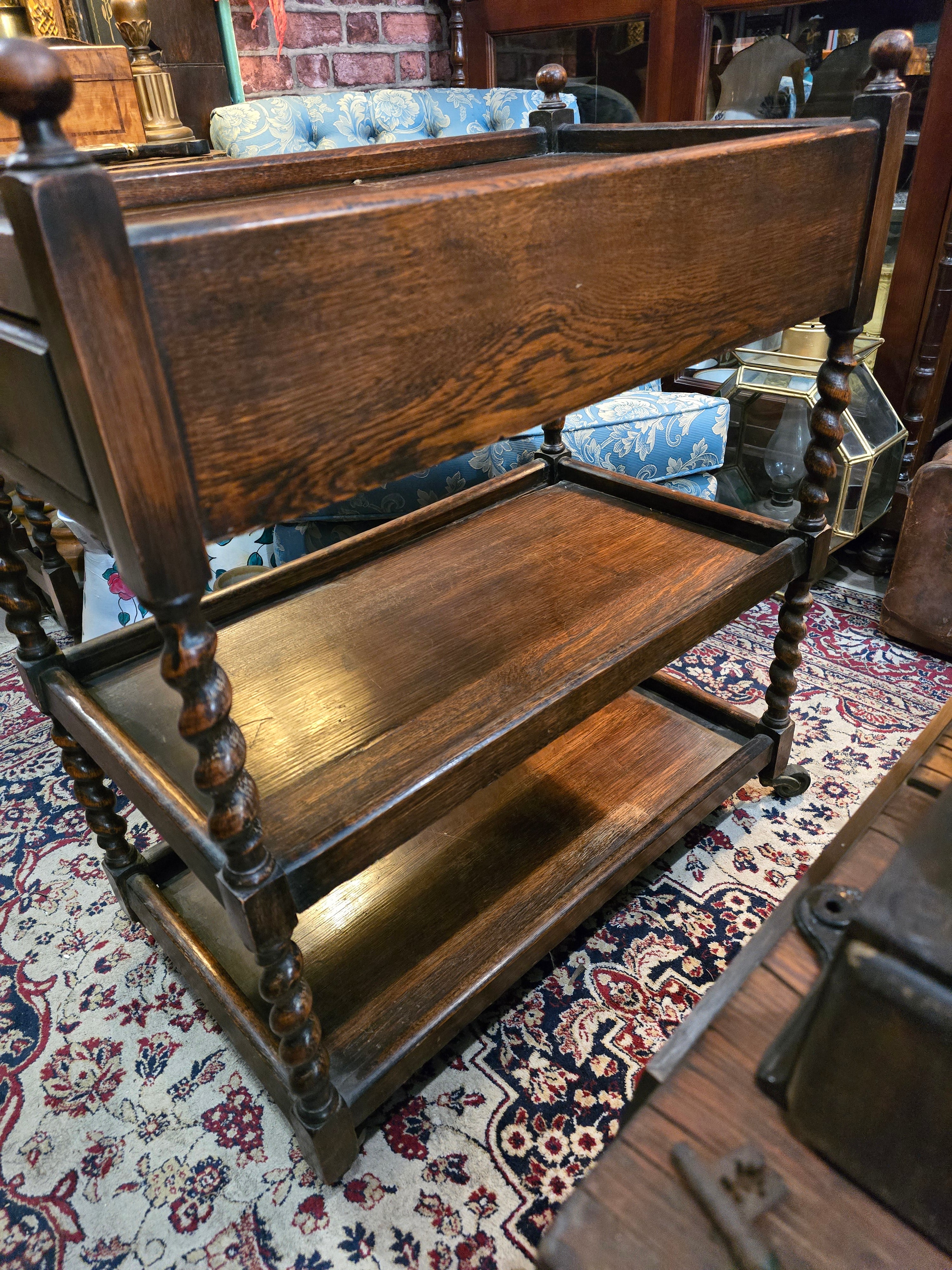 Antique 1920's wooden oak tea trolley