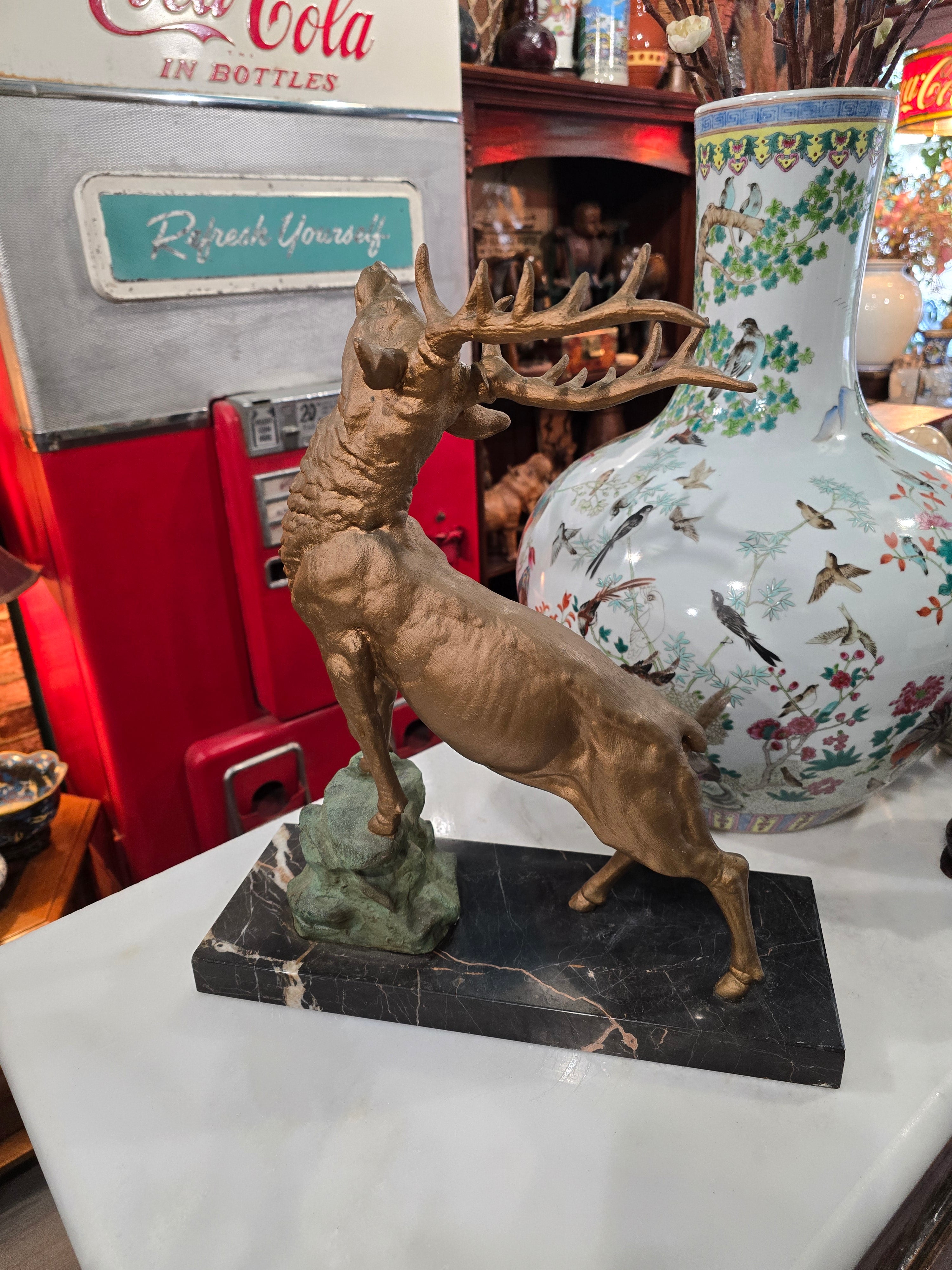 Antique Gilded Bronze Deer Sculpture