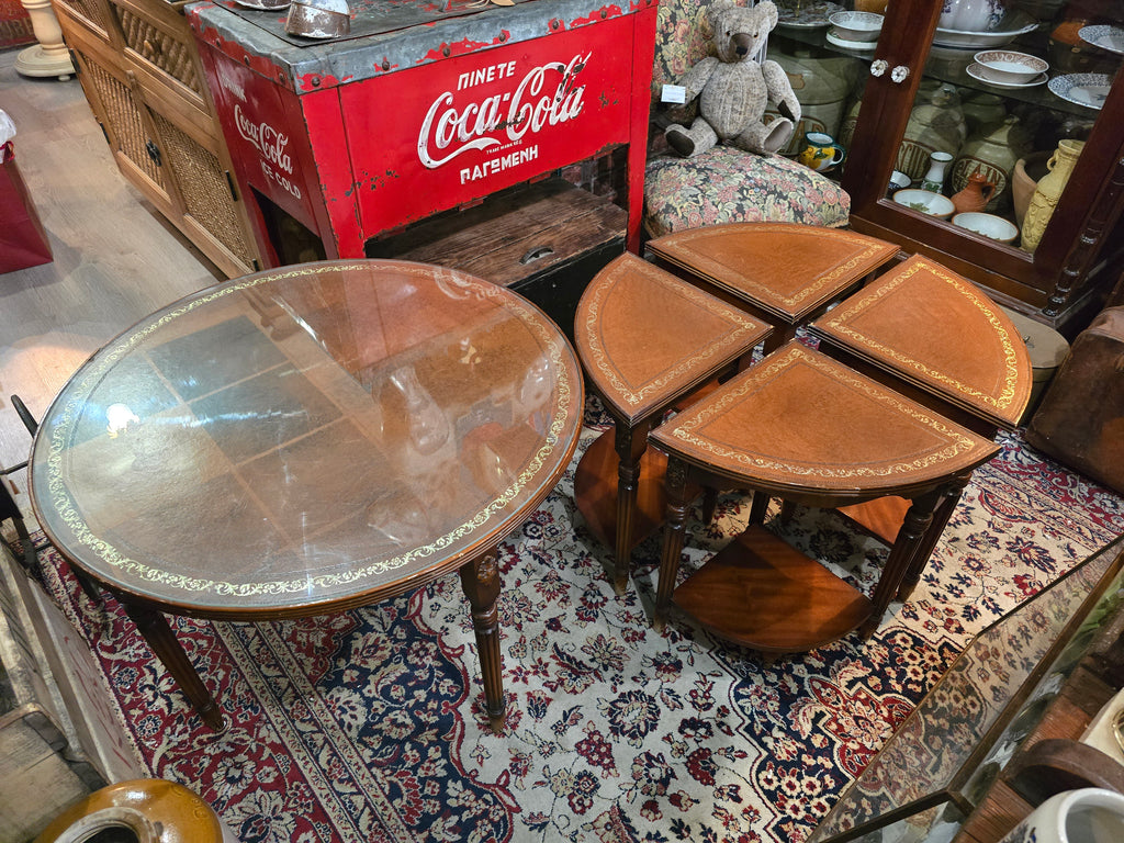 Antique circular nest of wooden library coffee tables