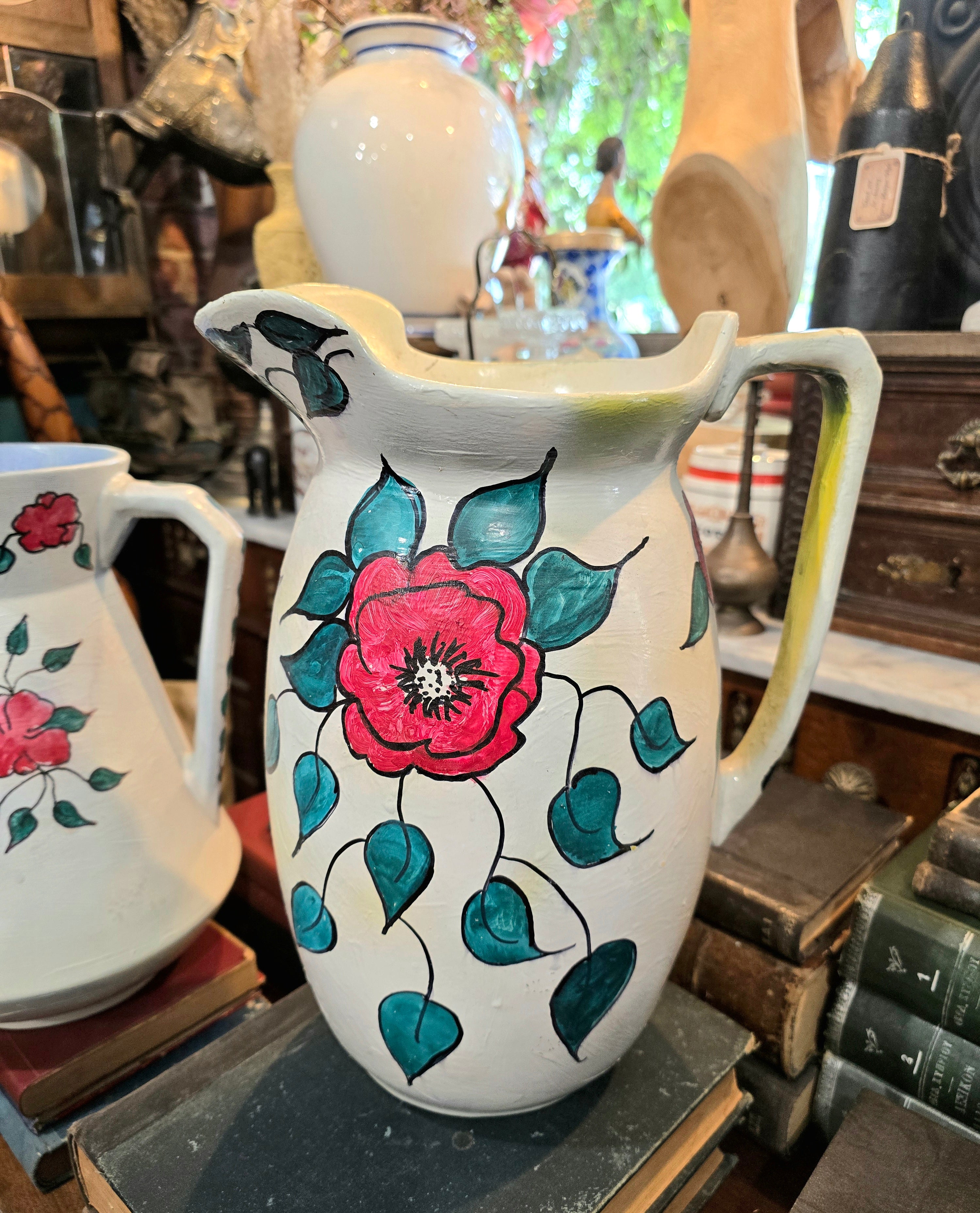 Vintage hand painted ceramic pitchers set