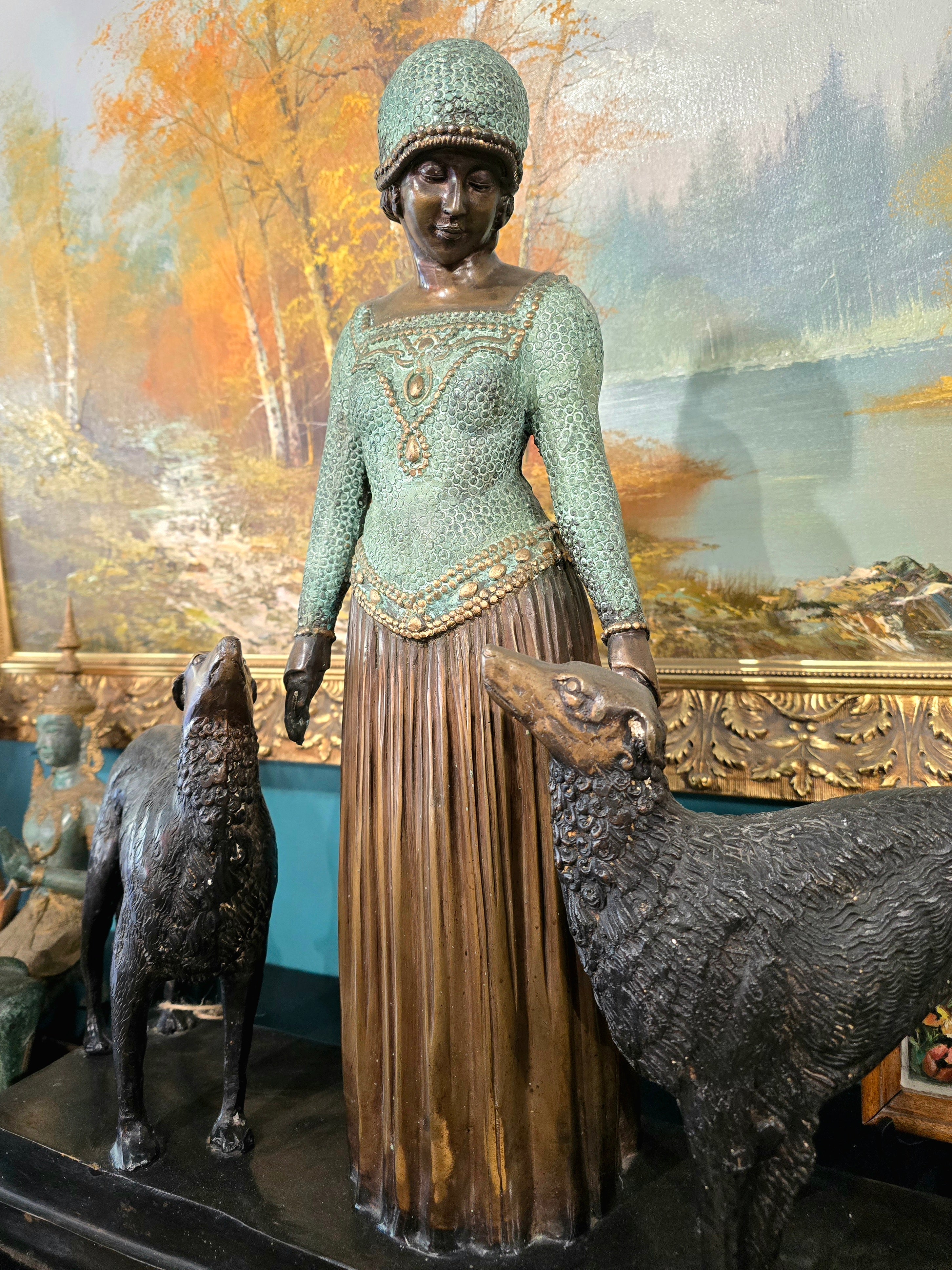 Vintage heavy sculpture is titled "Les Amis Toujours" Friends Forever