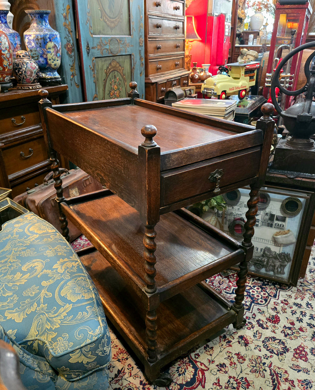 Antique 1920's wooden oak tea trolley