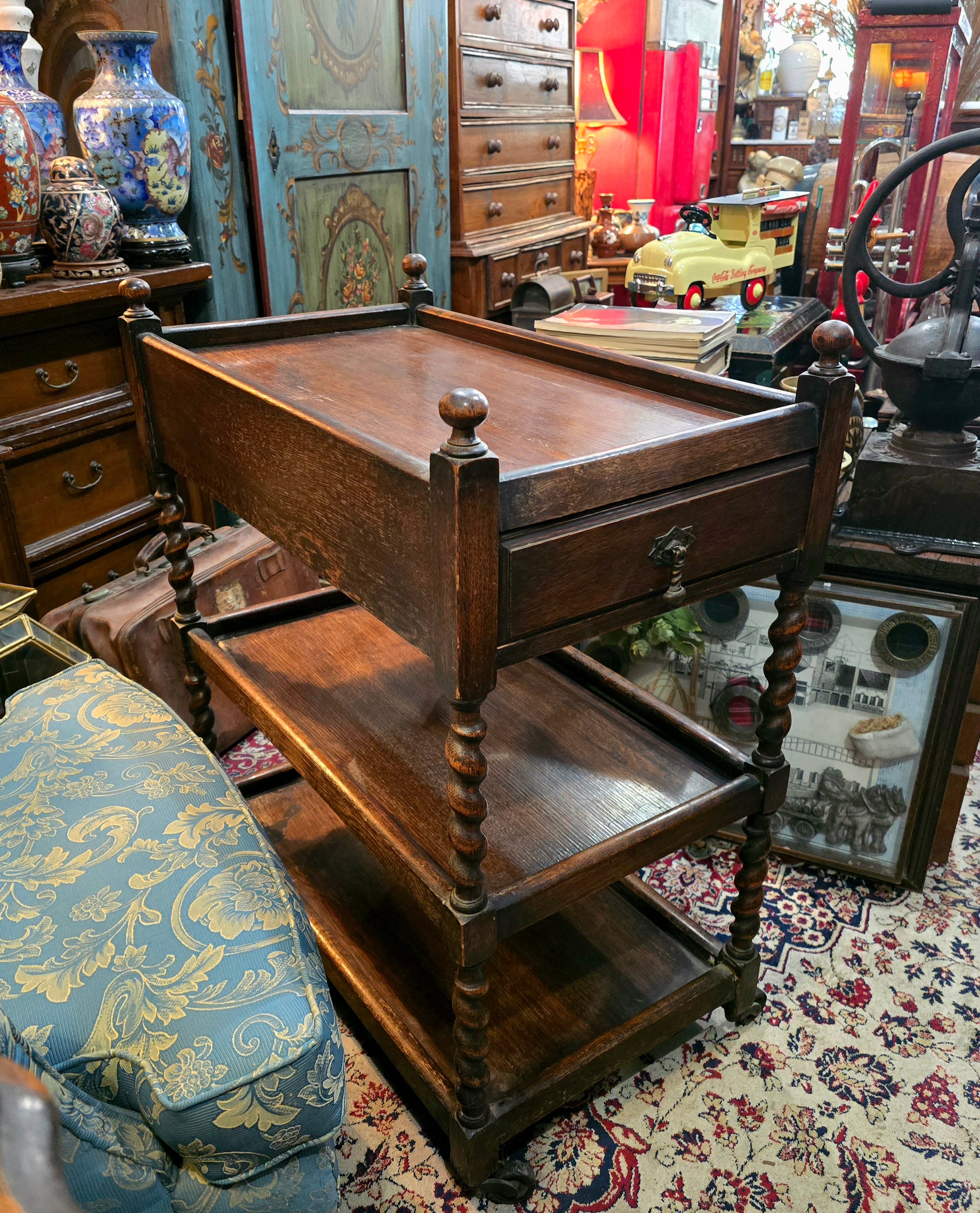 Antique 1920's wooden oak tea trolley