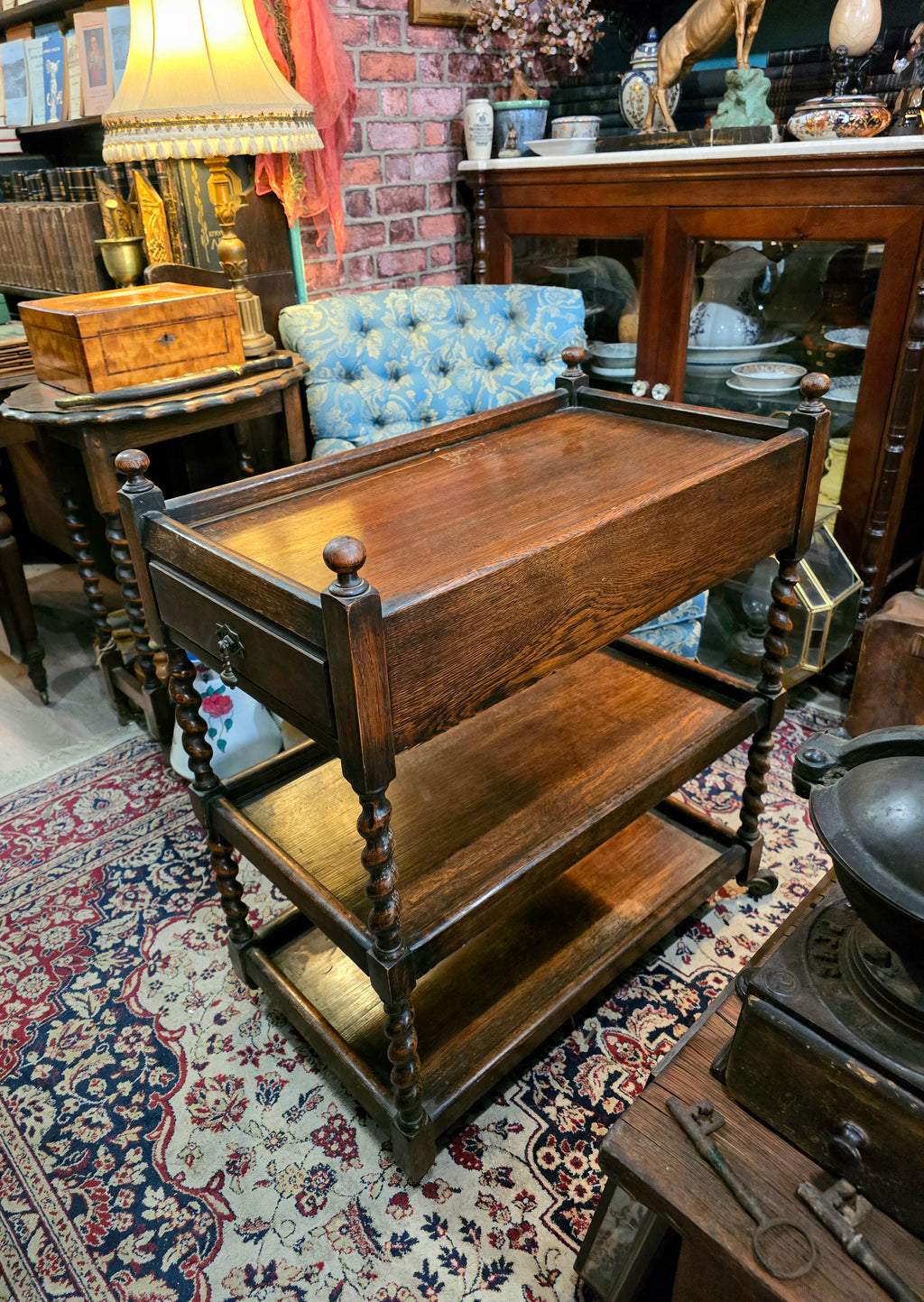 Antique 1920's wooden oak tea trolley