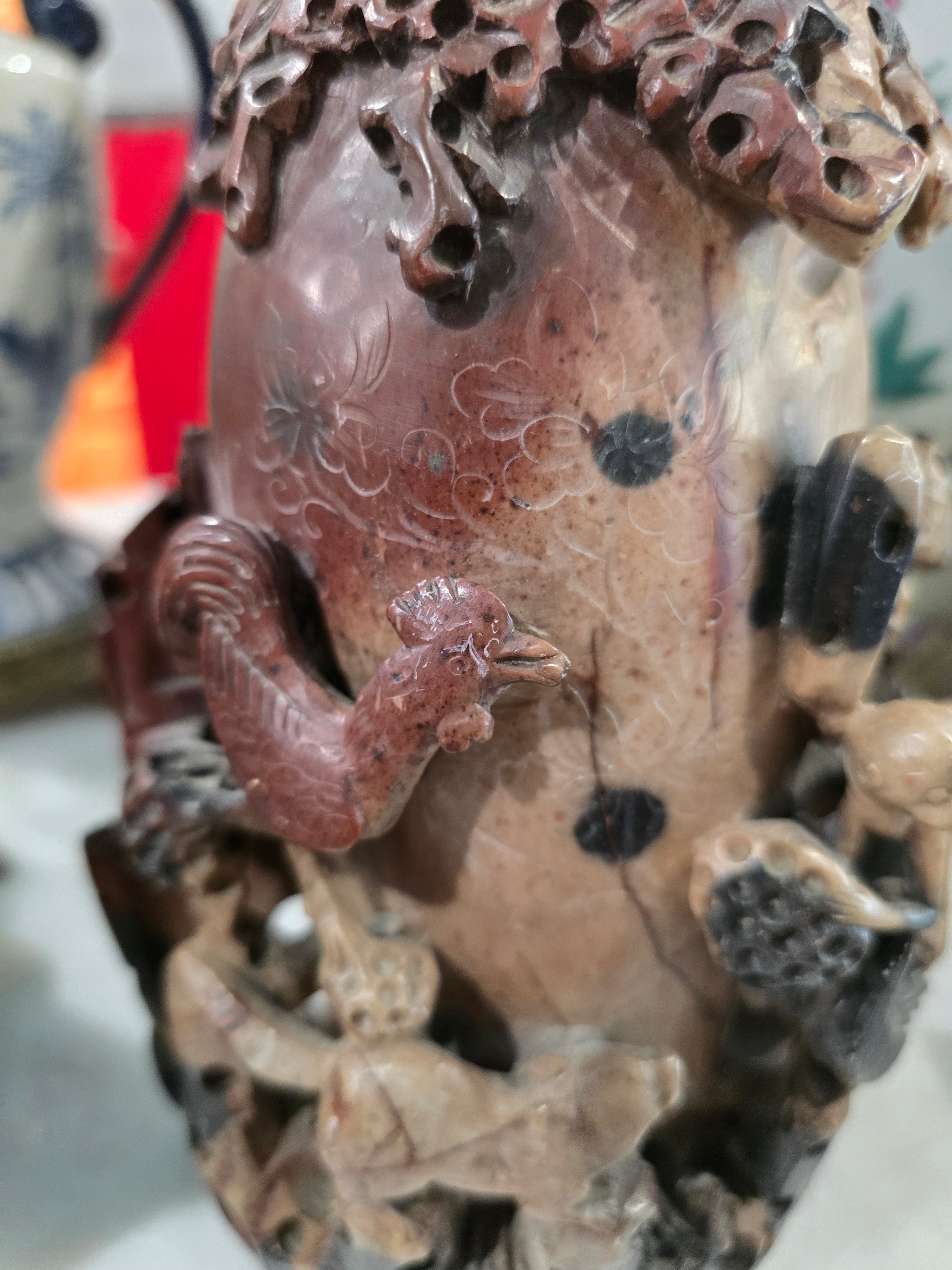 Vintage Chinese Soapstone Carving - Figural Tree Stump Sculpture