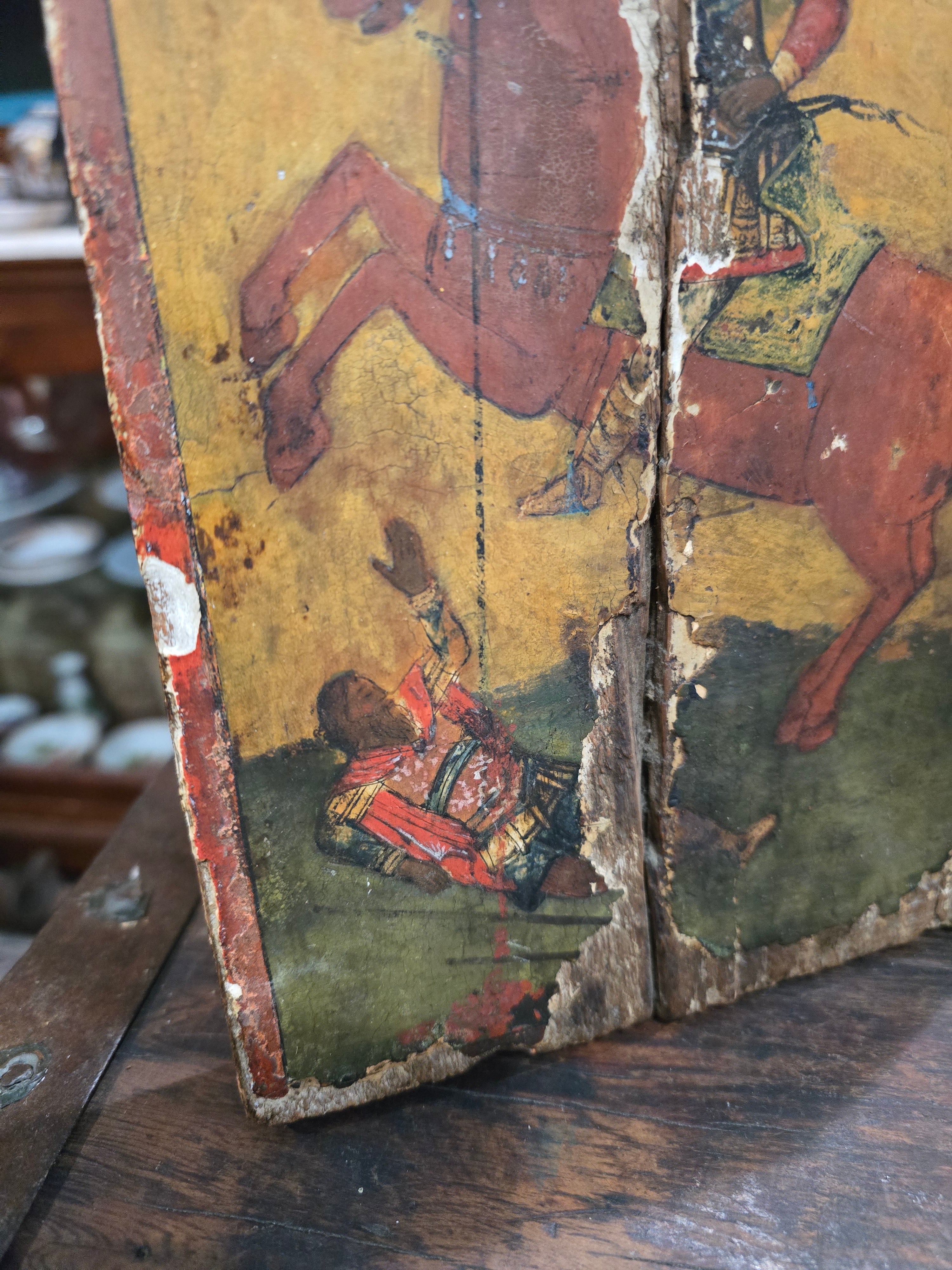 Antique religious wooden hand painted saint