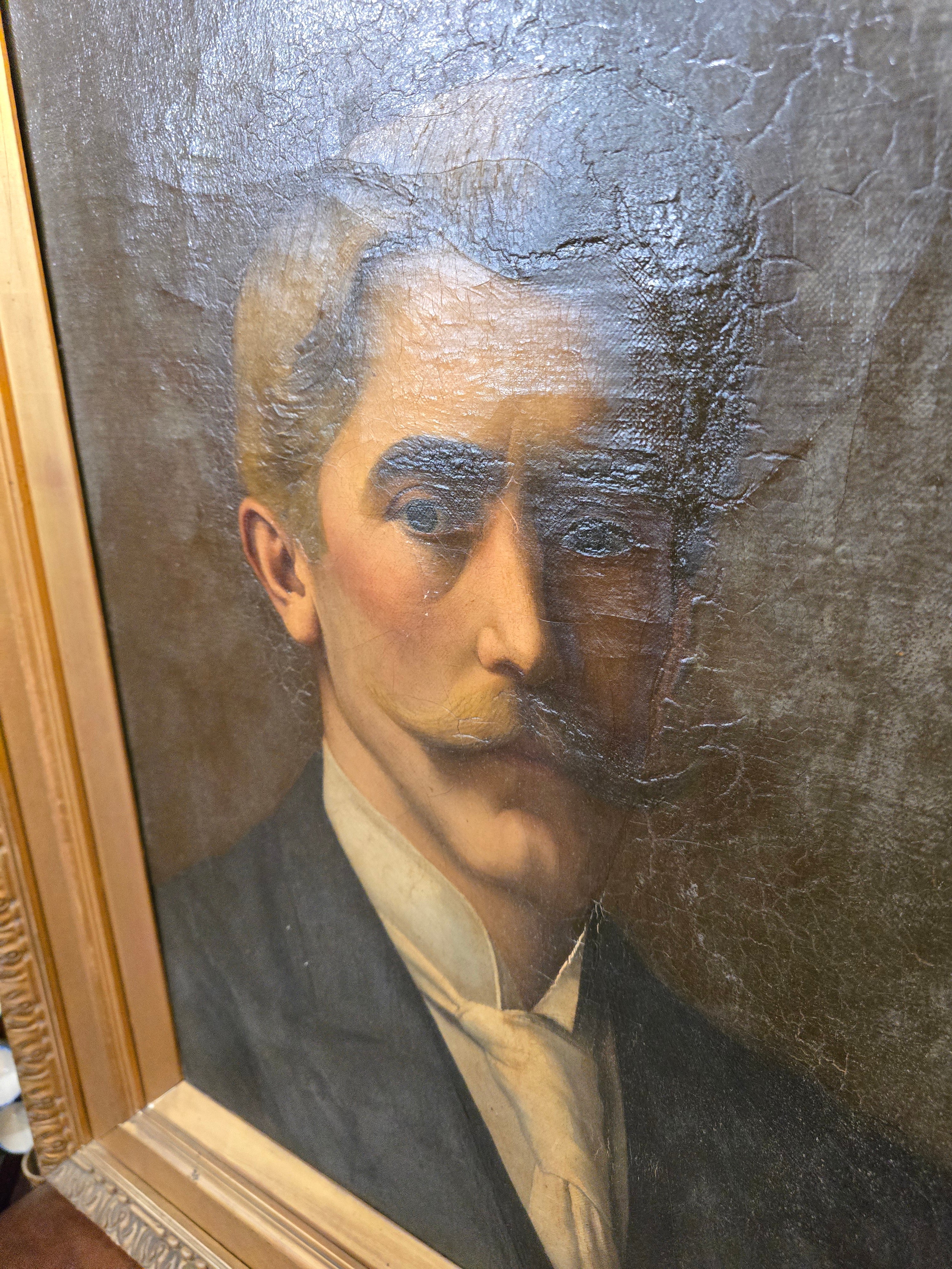 Antique 19th Century Oil Canvas Portrait Painting