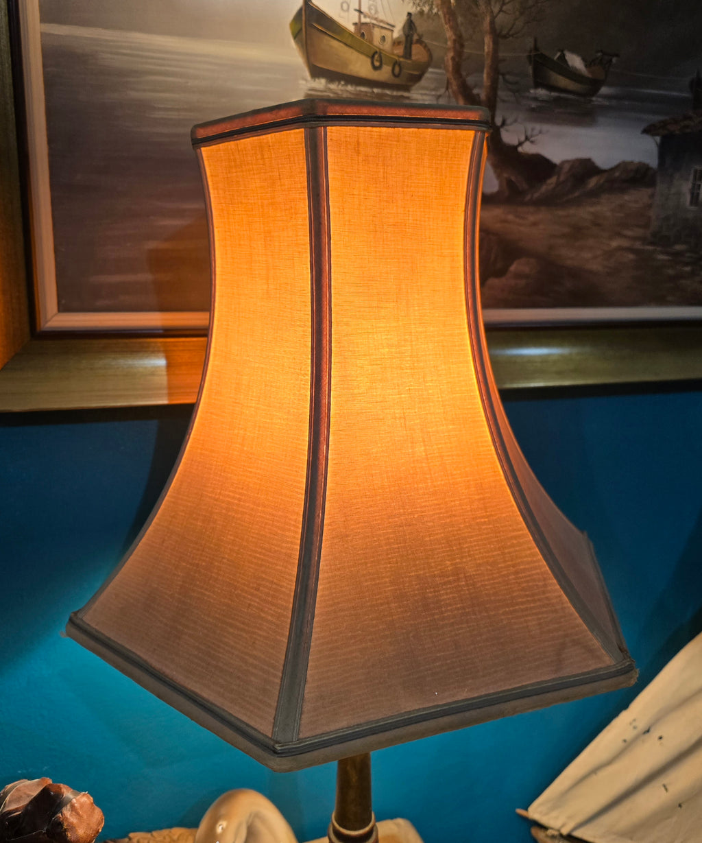 Vintage wood and fabric table lamp