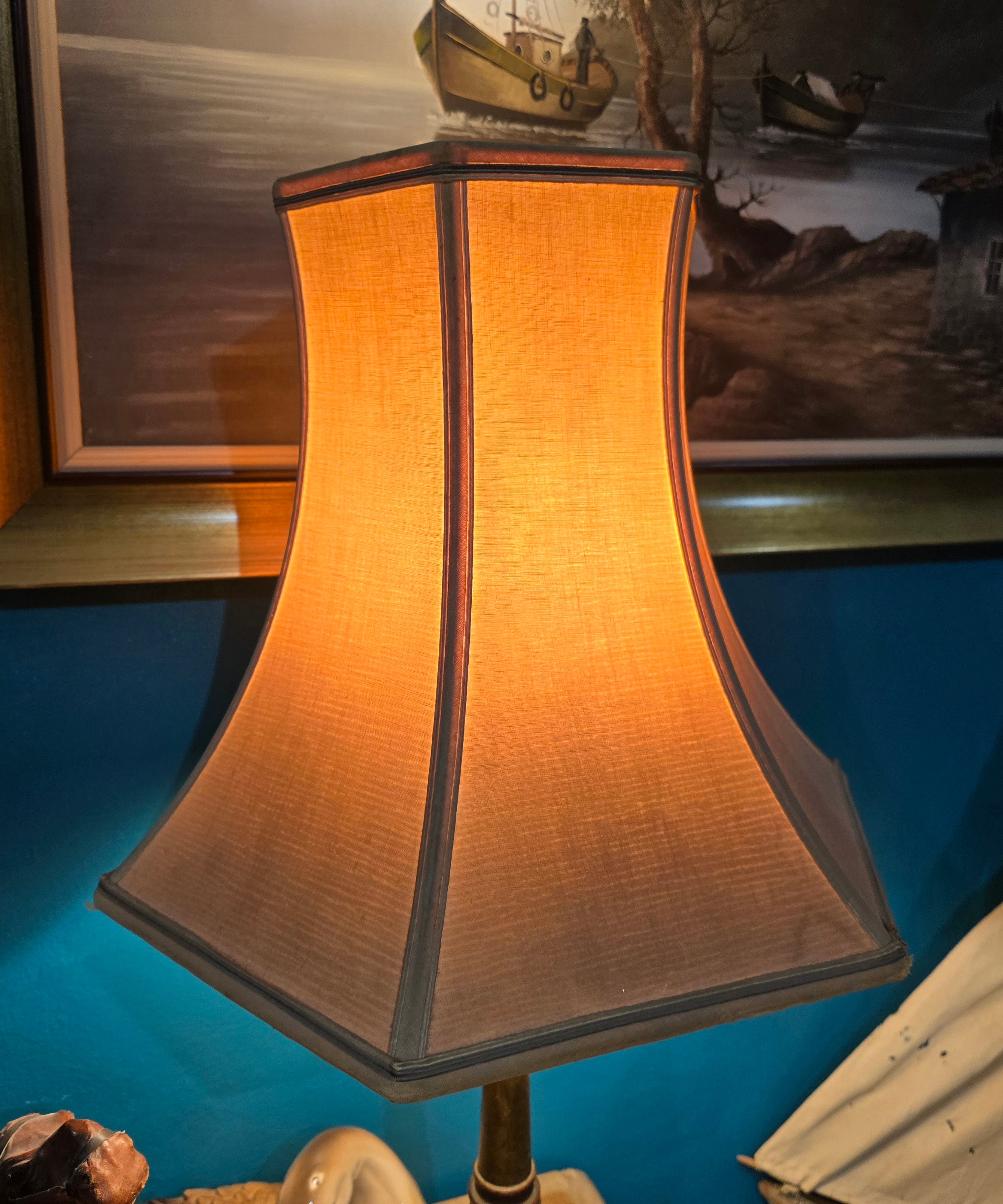 Vintage wood and fabric table lamp