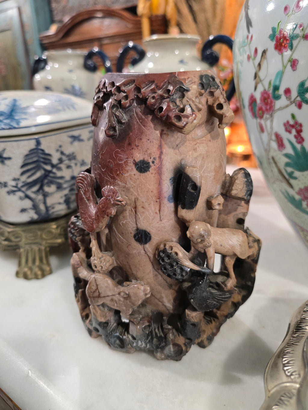 Vintage Chinese Soapstone Carving - Figural Tree Stump Sculpture