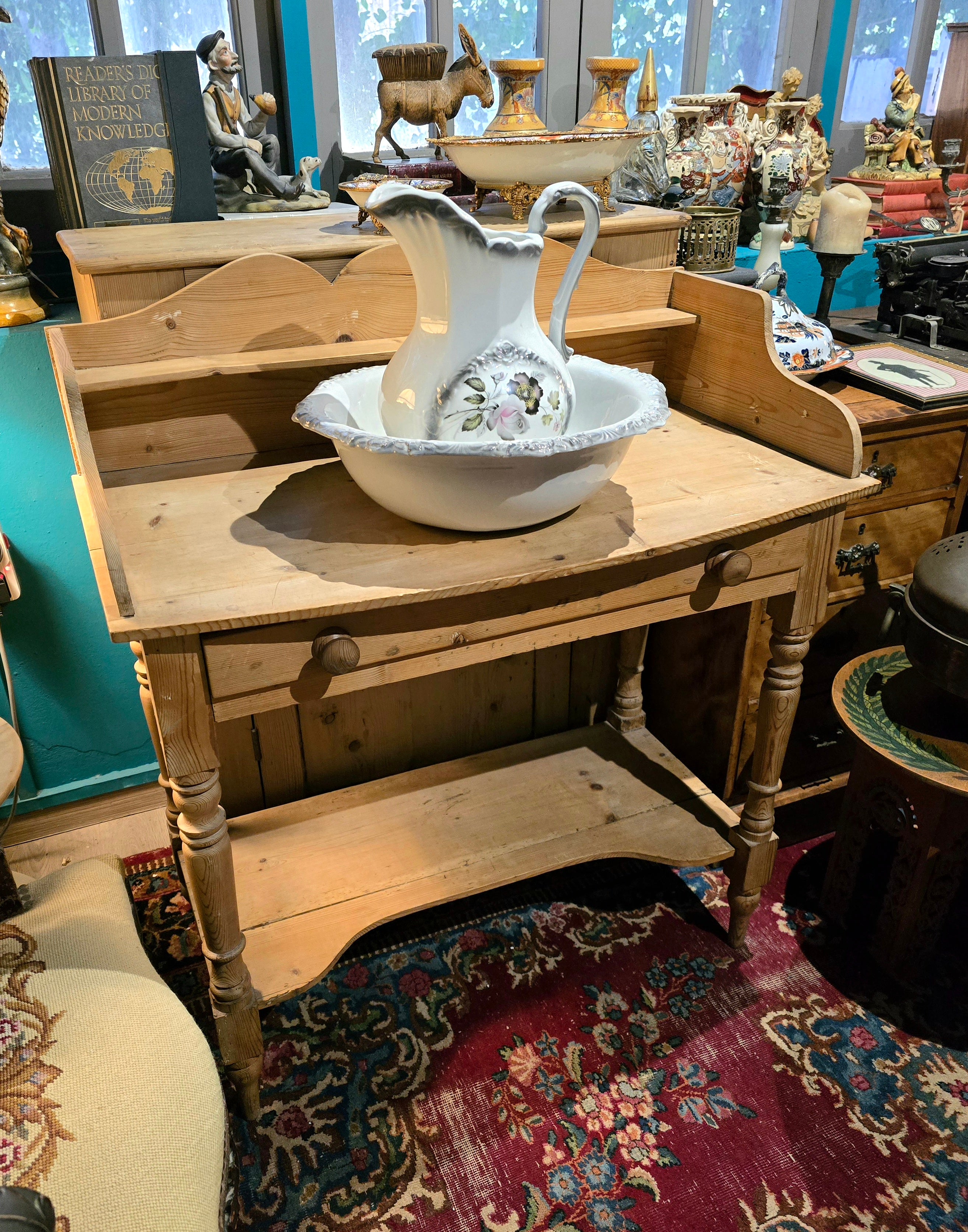 Antique Victorian wooden pine washstand