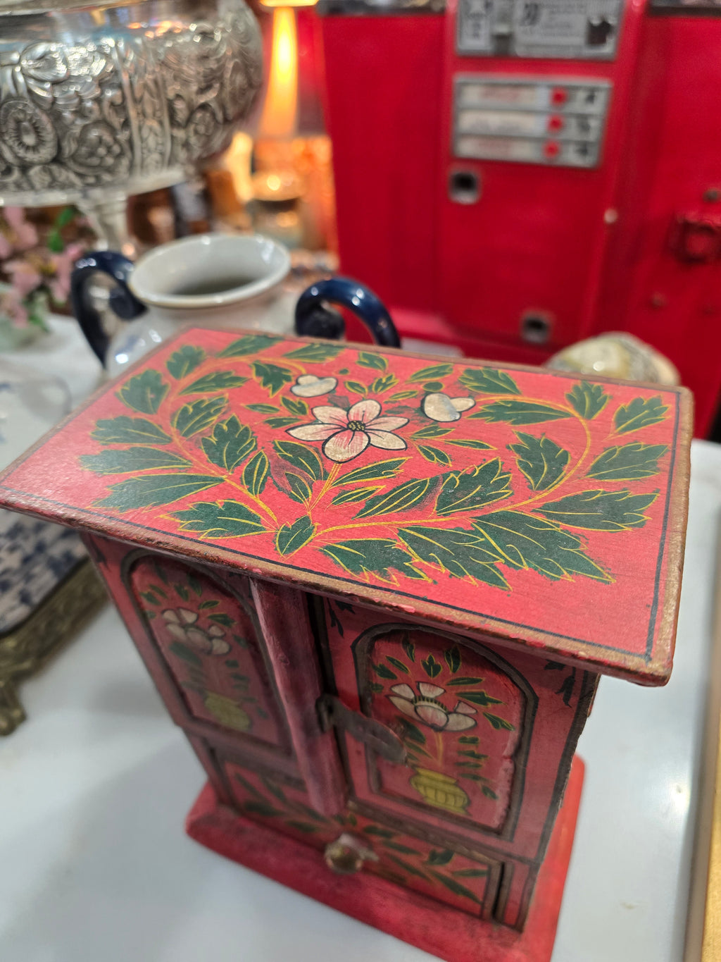 Vintage Handmade Painted Wood Jewelry cabinet