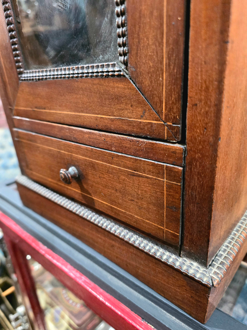 Antique miniature showcase doll or small showcase wooden cabinet