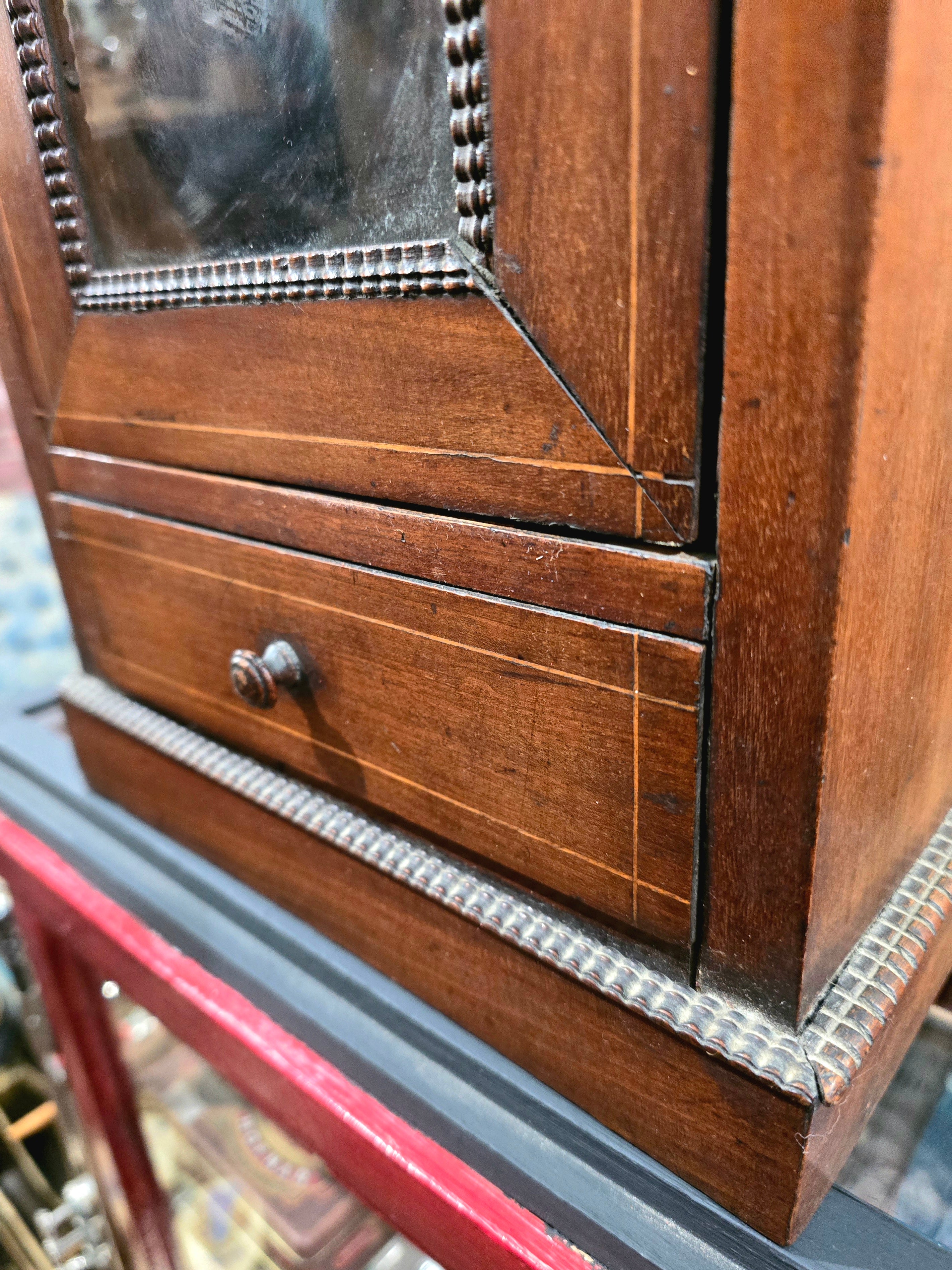 Antique miniature showcase doll or small showcase wooden cabinet