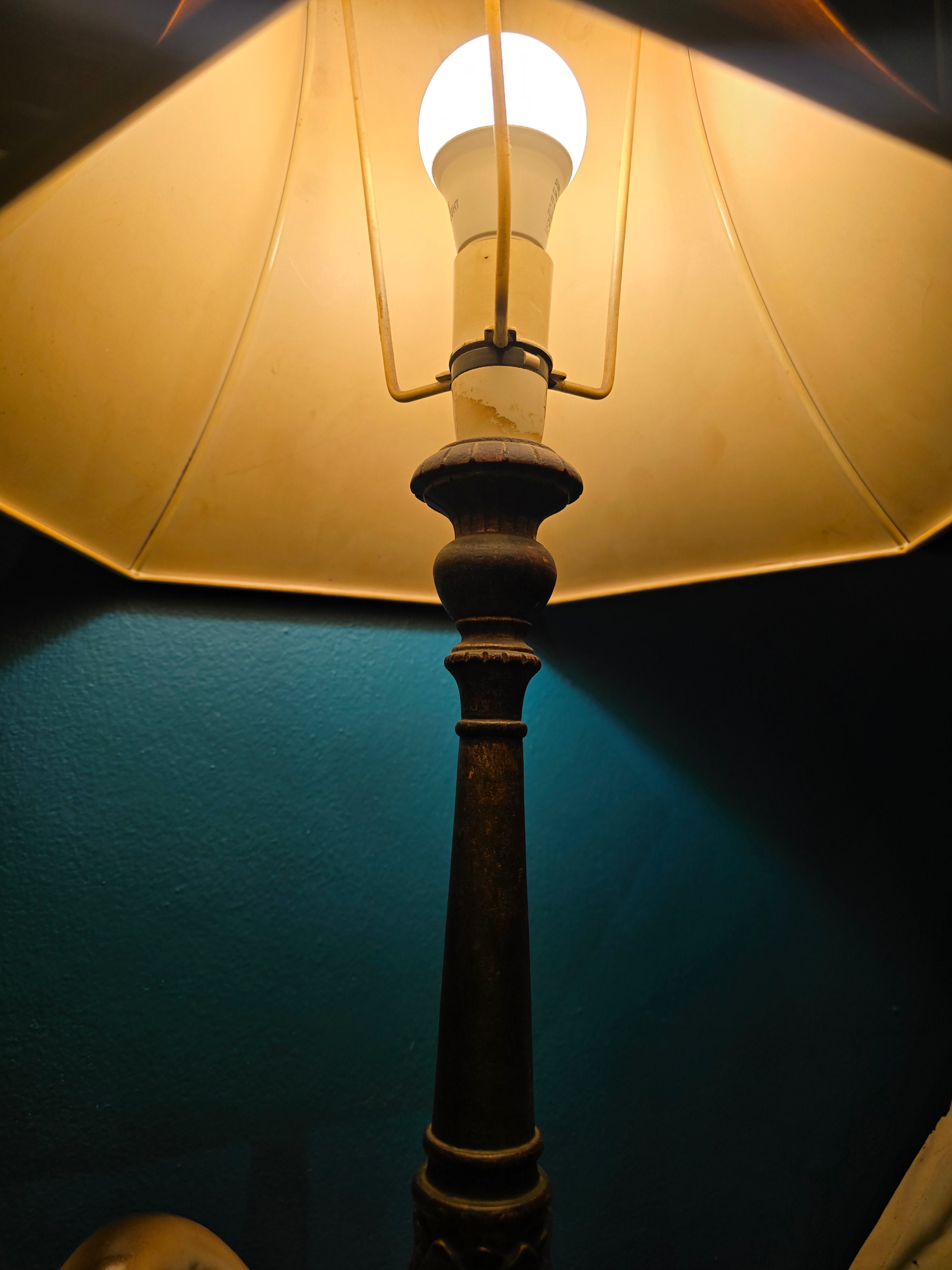 Vintage wood and fabric table lamp