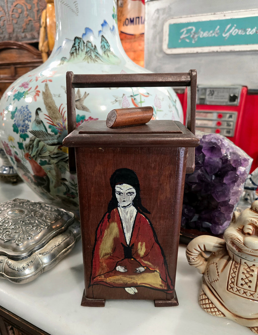 Vintage hand painted wooden box