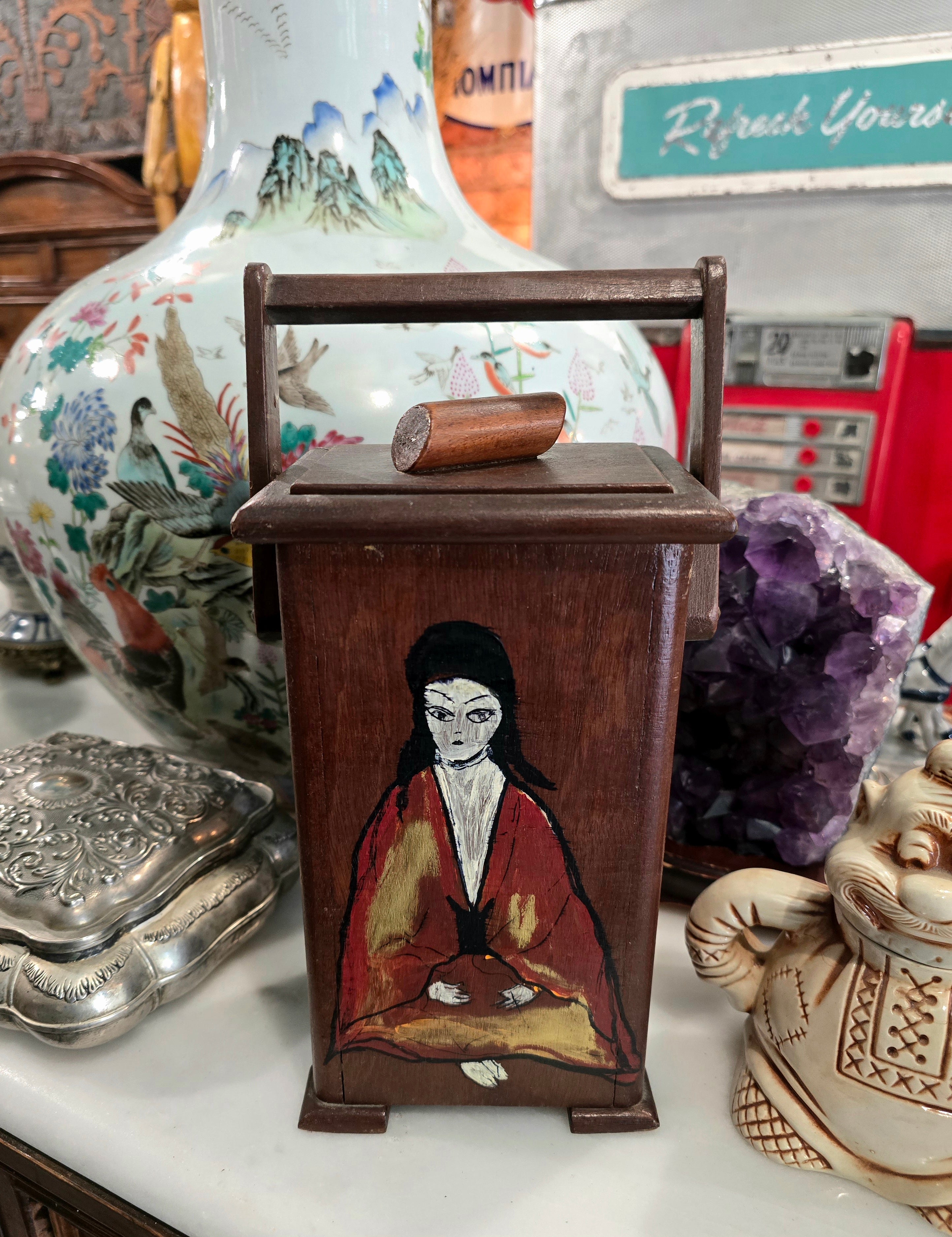 Vintage hand painted wooden box