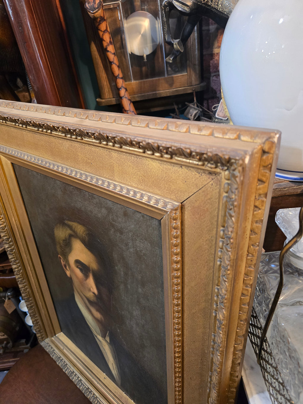 Antique 19th Century Oil Canvas Portrait Painting