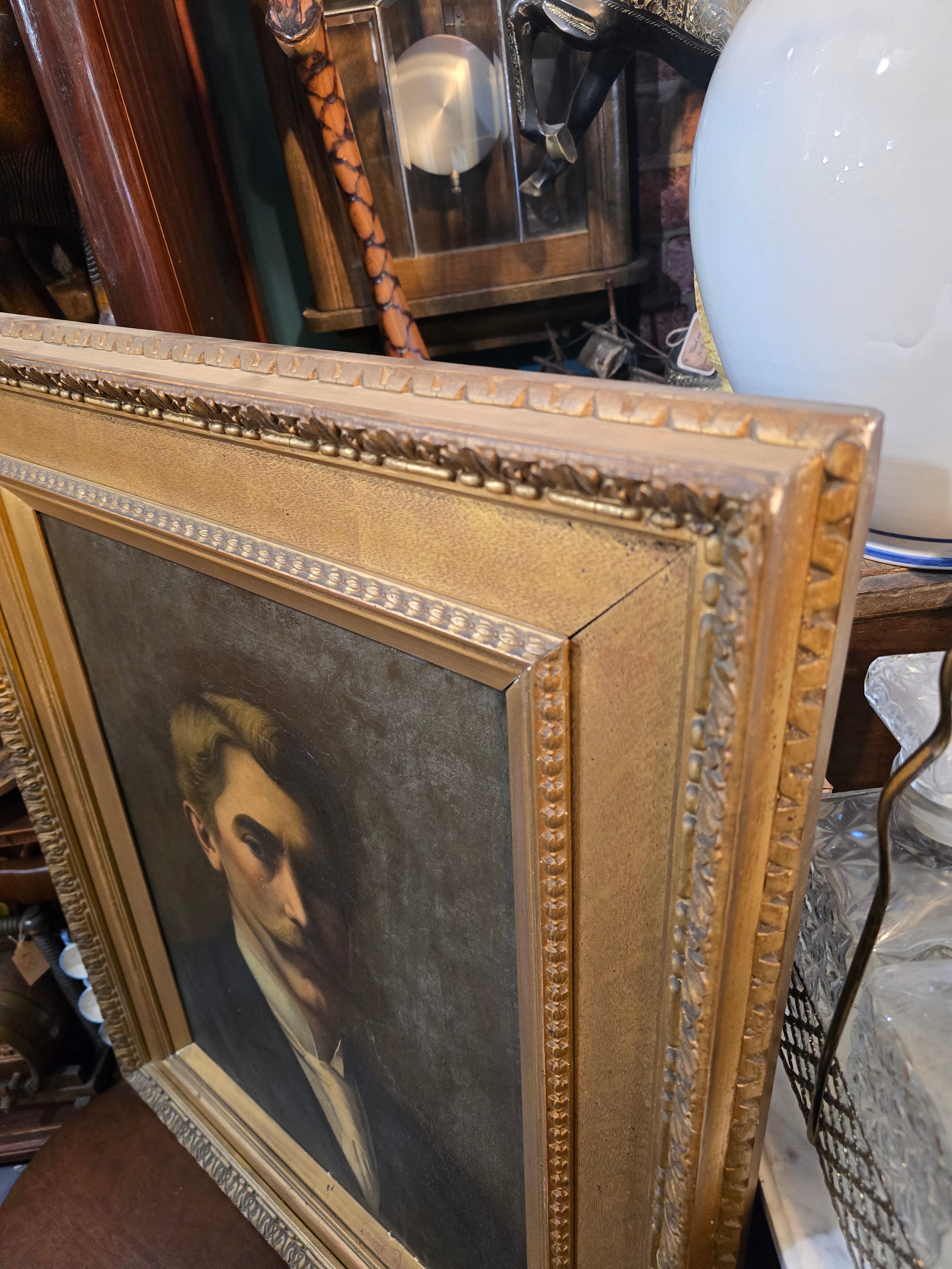 Antique 19th Century Oil Canvas Portrait Painting