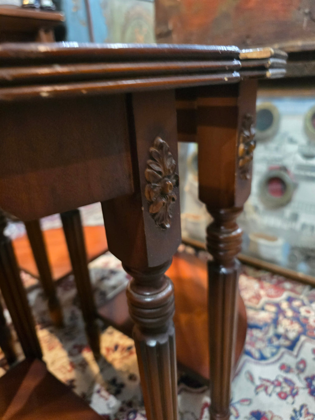 Antique circular nest of wooden library coffee tables