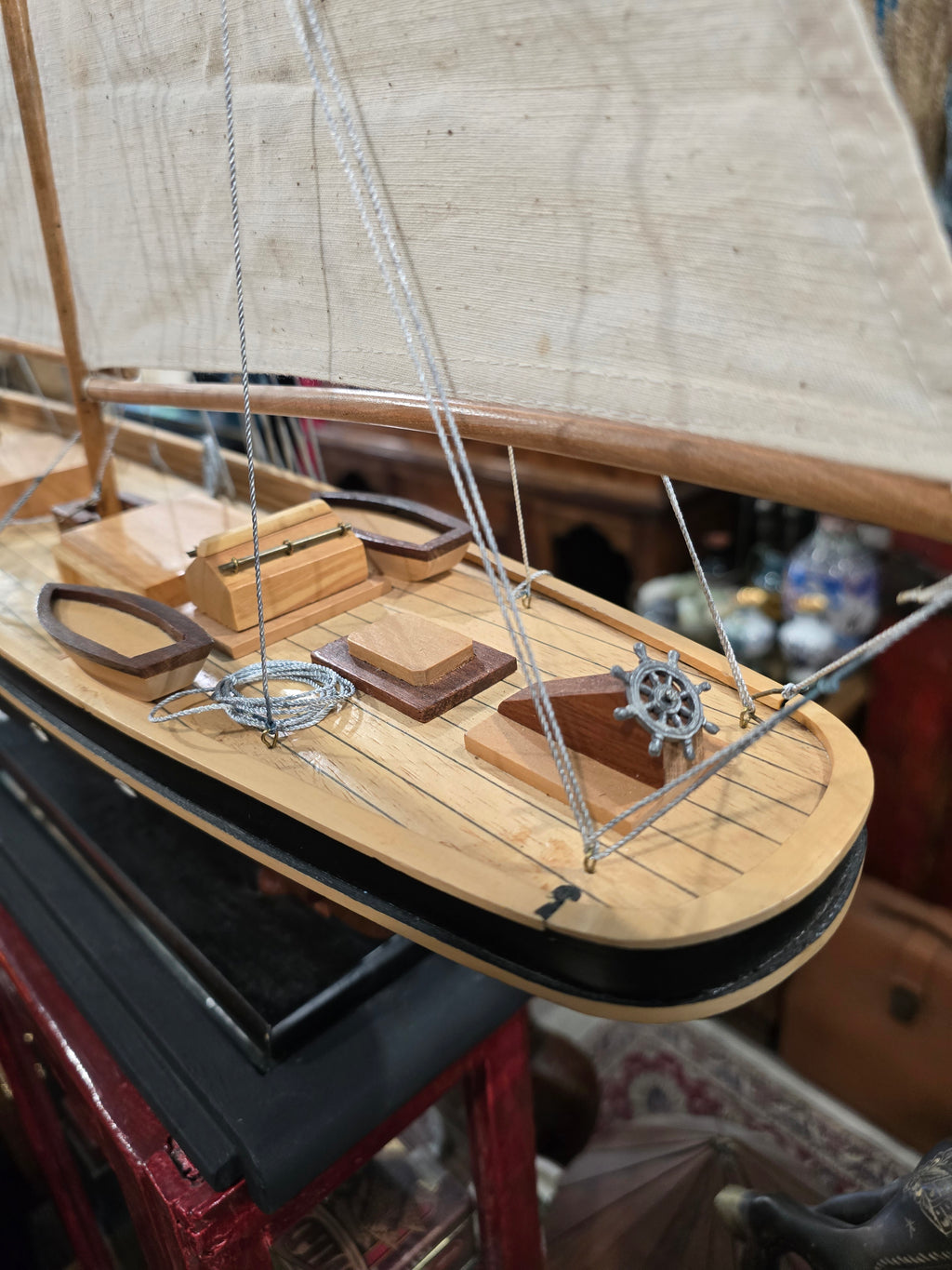 Vintage Handcrafted Wooden Model of Historic Three- Masted Schooner ship