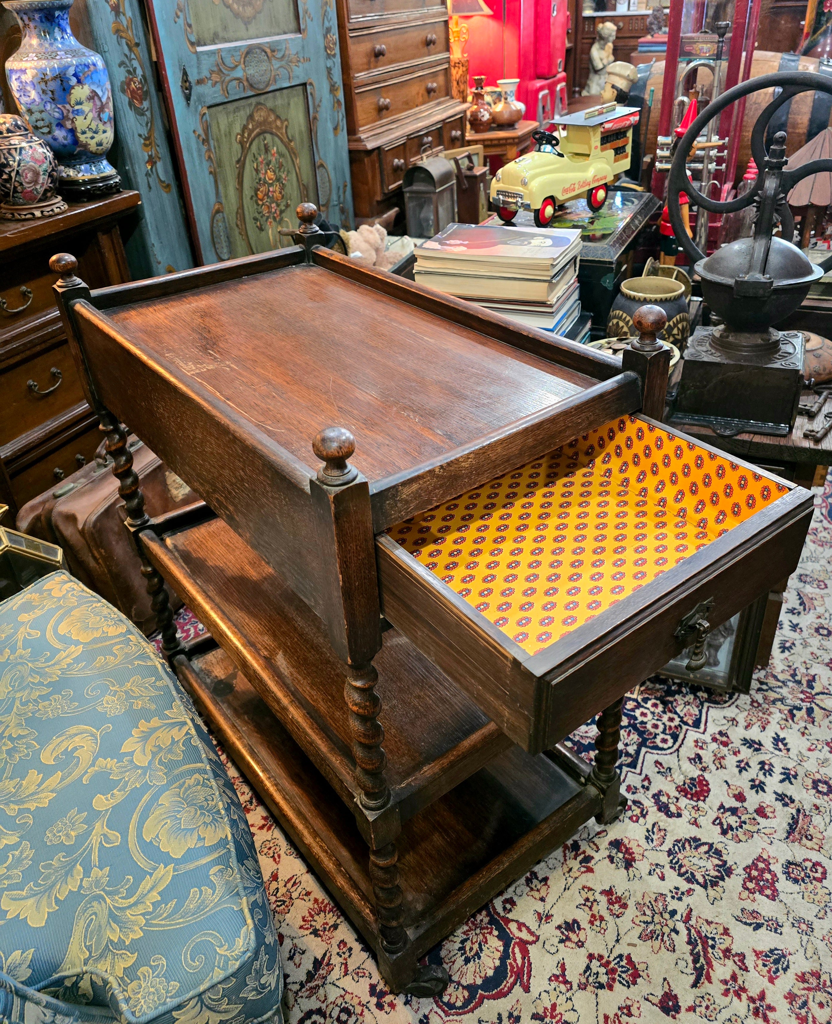 Antique 1920's wooden oak tea trolley