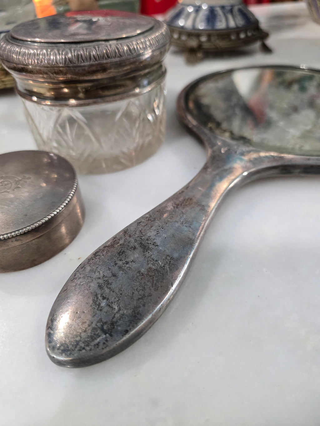 Antique beautiful european 800 Silver Vanity/Dresser Set – Hand Engraved 1890 - 1915