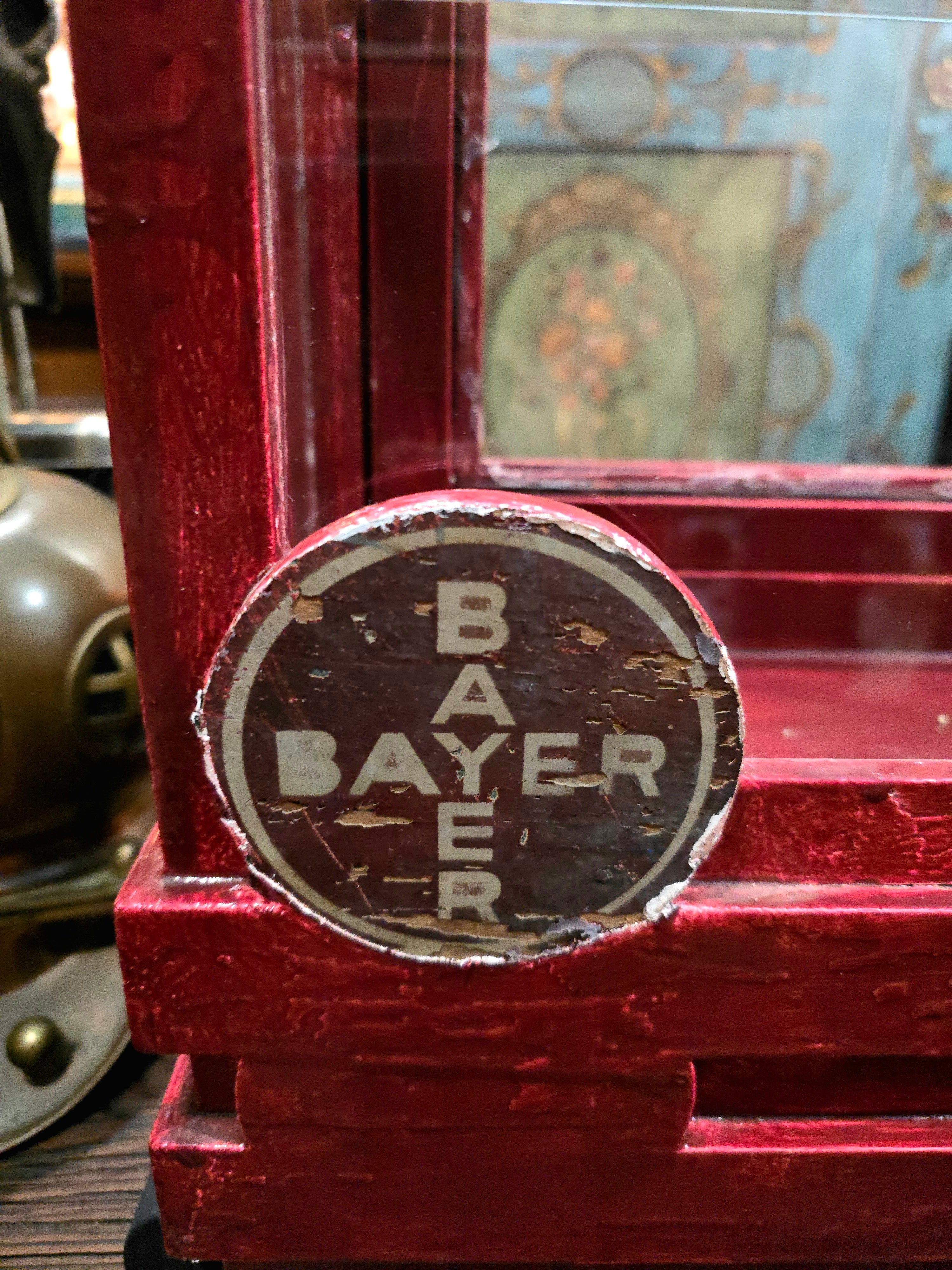 Antique Germany BAYER wooden glass display pharmaceutical cabinet