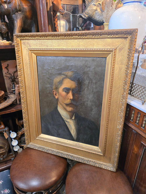 Antique 19th Century Oil Canvas Portrait Painting