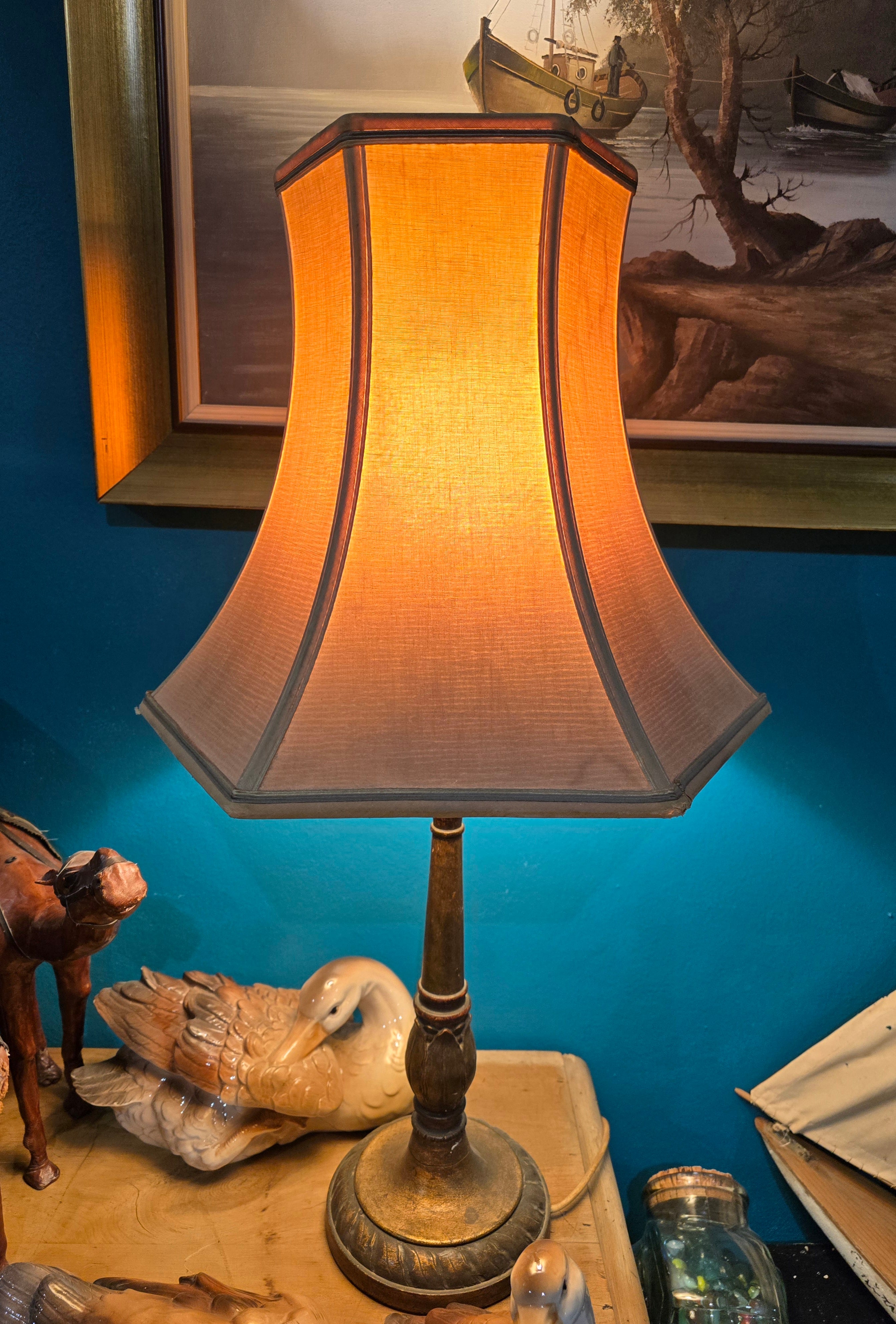 Vintage wood and fabric table lamp