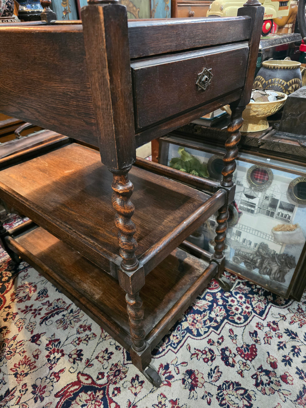 Antique 1920's wooden oak tea trolley