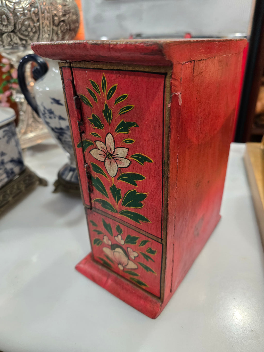 Vintage Handmade Painted Wood Jewelry cabinet