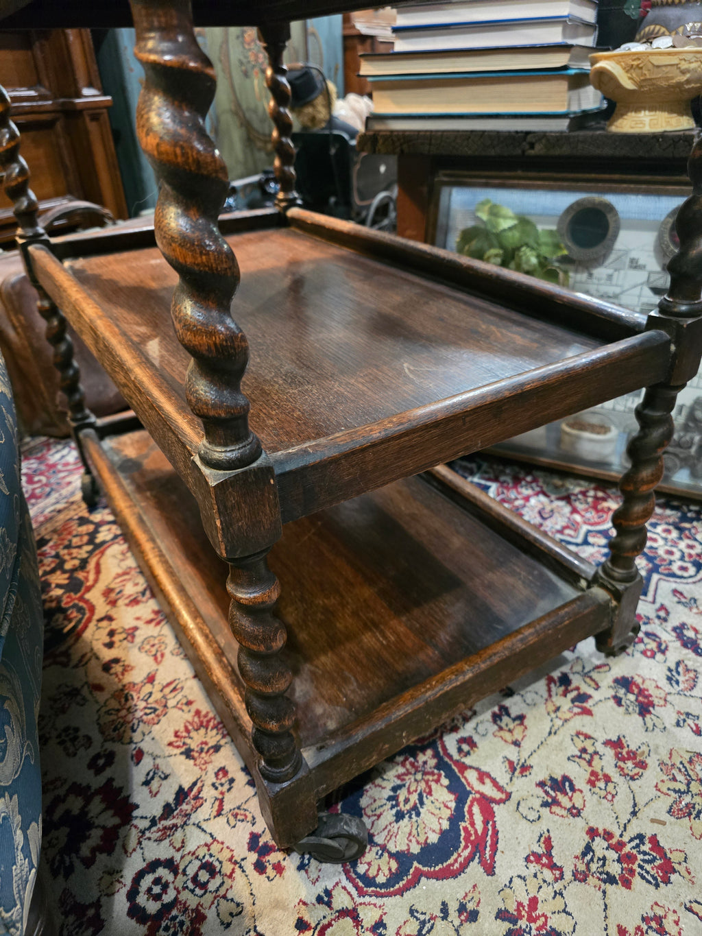 Antique 1920's wooden oak tea trolley