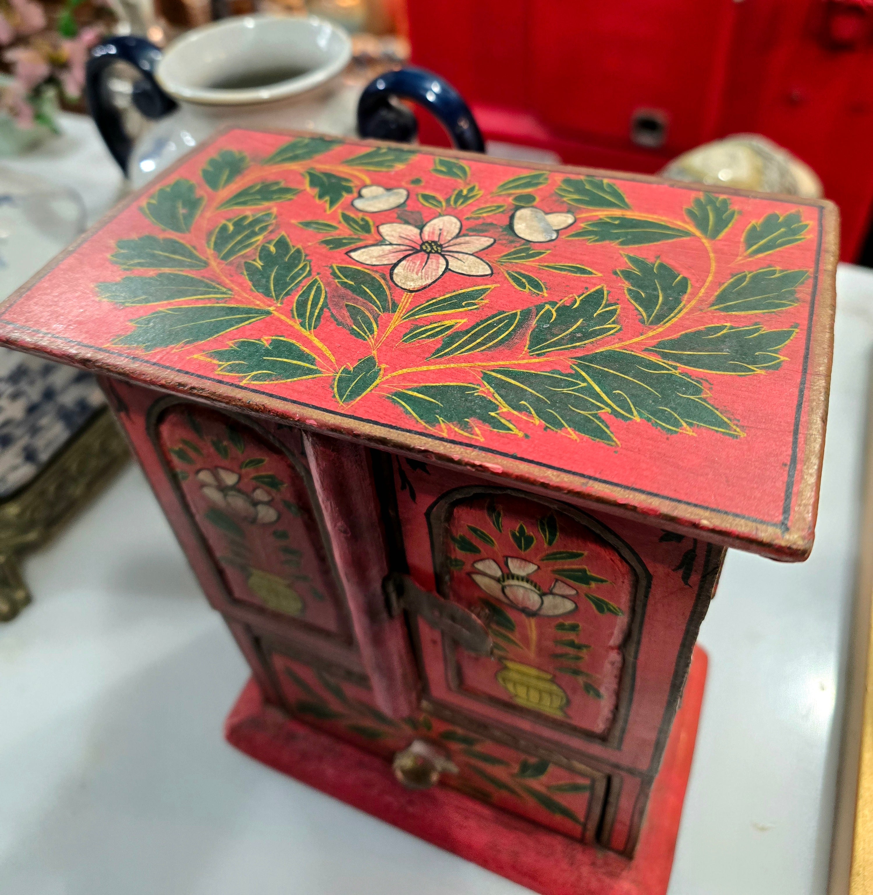 Vintage Handmade Painted Wood Jewelry cabinet