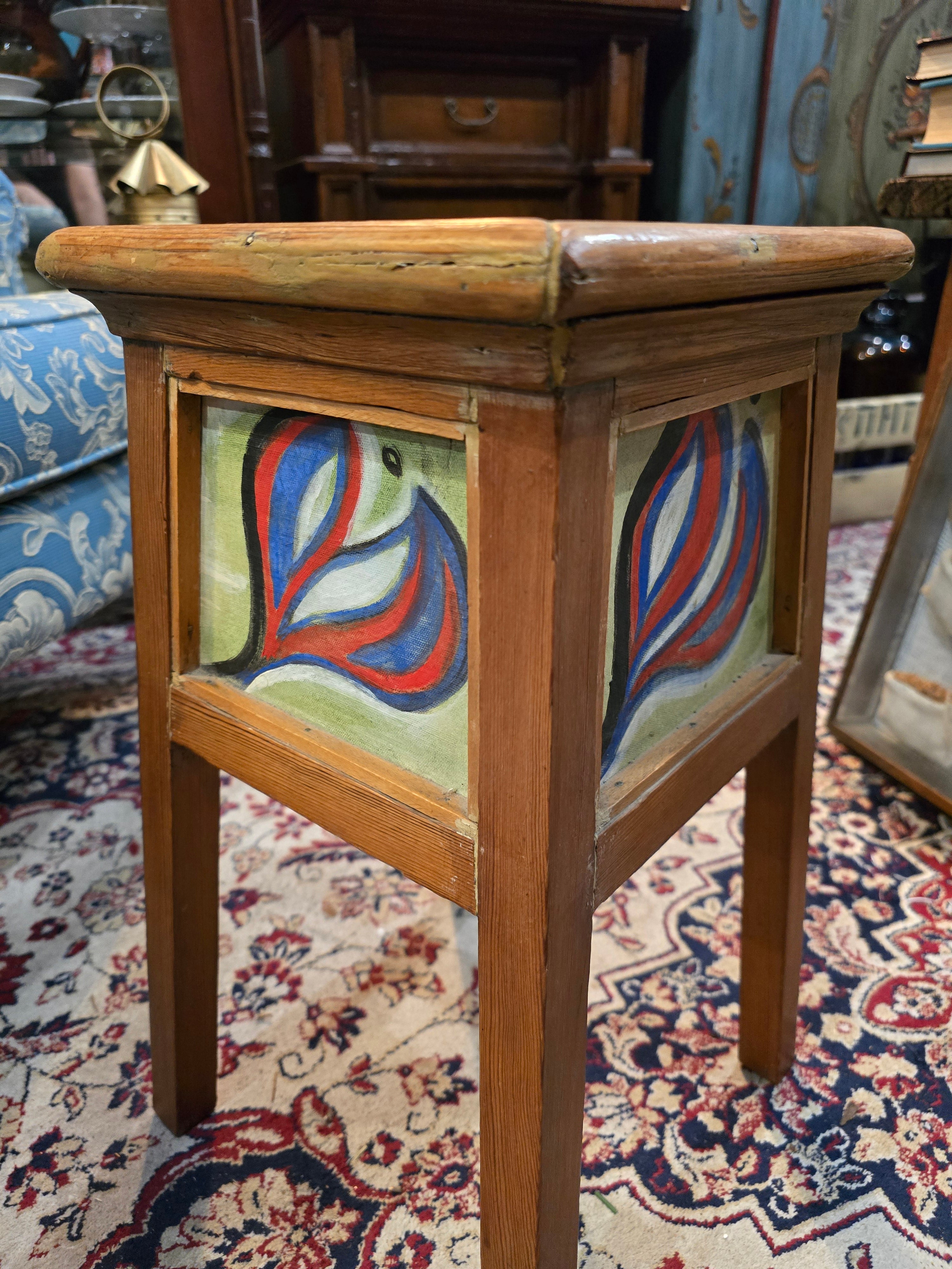 Vintage Arts & Crafts style side table with hand-painted tiles