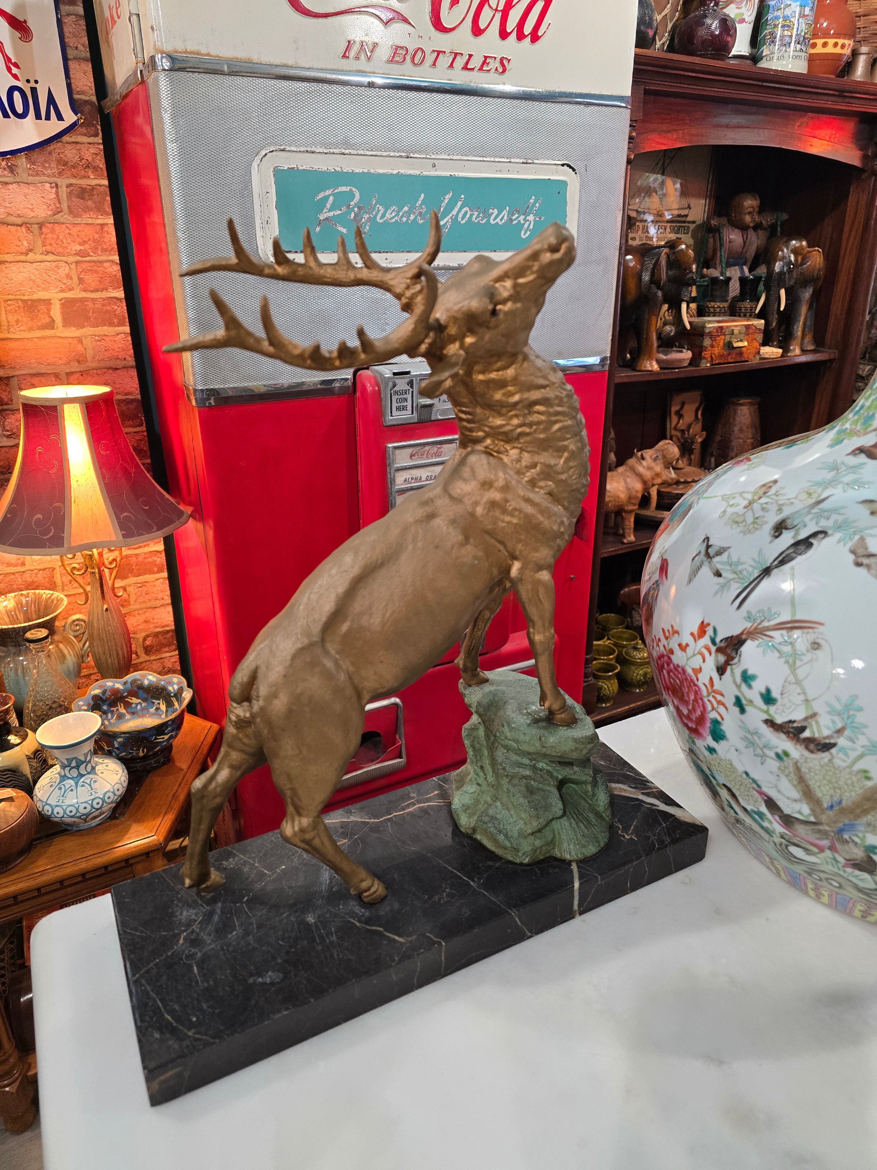 Antique Gilded Bronze Deer Sculpture
