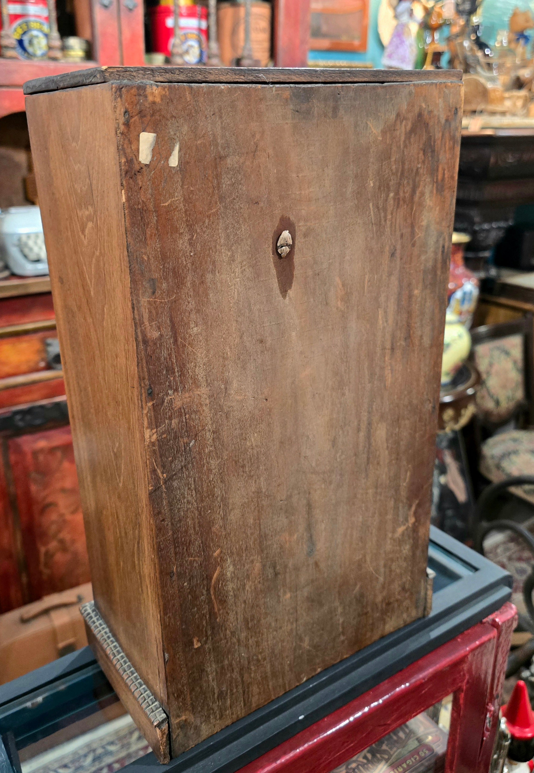 Antique miniature showcase doll or small showcase wooden cabinet