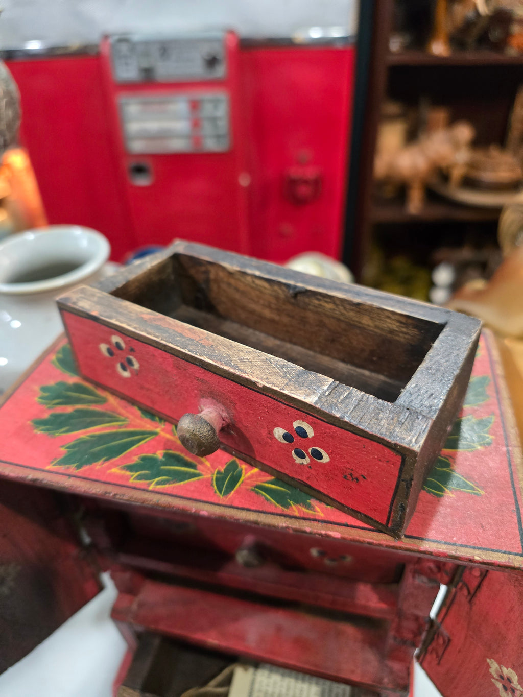 Vintage Handmade Painted Wood Jewelry cabinet